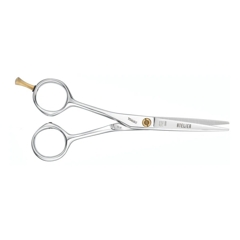 TONDEO Friseurschere ATELIER classic LEFT 5.5"| klassische Griffhaltung | Linkshänder Haarschere | Chromstahl aus Solinger Sonderschmelze | Slice-Schneide | poliert | Made in Solingen