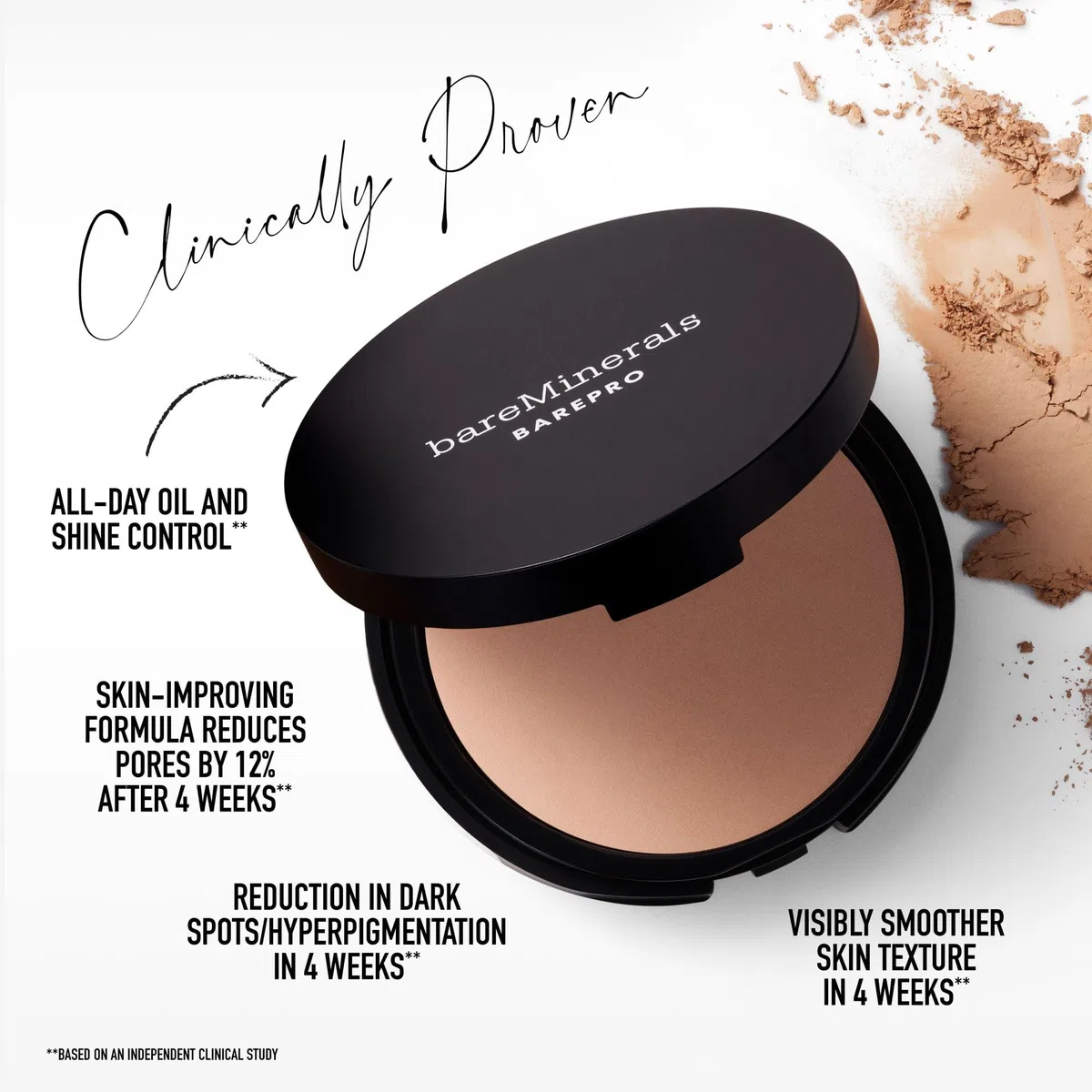 bareMinerals BAREPRO Skin-Perfecting Powder Foundation - Mattierende Kompaktpuder-Foundation mit voller Deckkraft, pflanzlichem Squalan, talkfrei, ölkontrollierend, vegan
