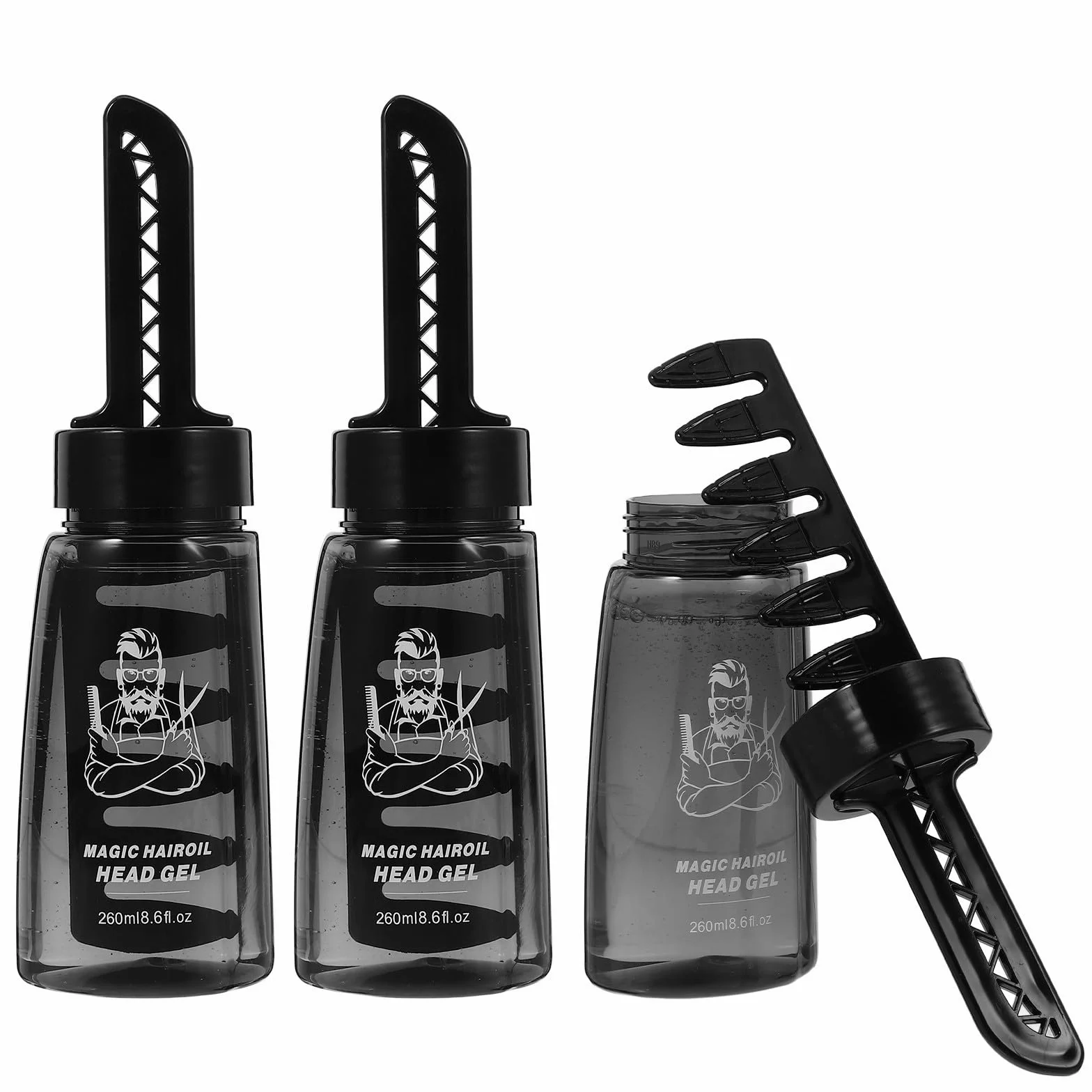 PartyKindom Applikatorflaschen mit Einfachem Styling und Pflege für Haargel 260ml aus Kunststoff 3 Stück mit Kamm für Barber und Haarschnitt