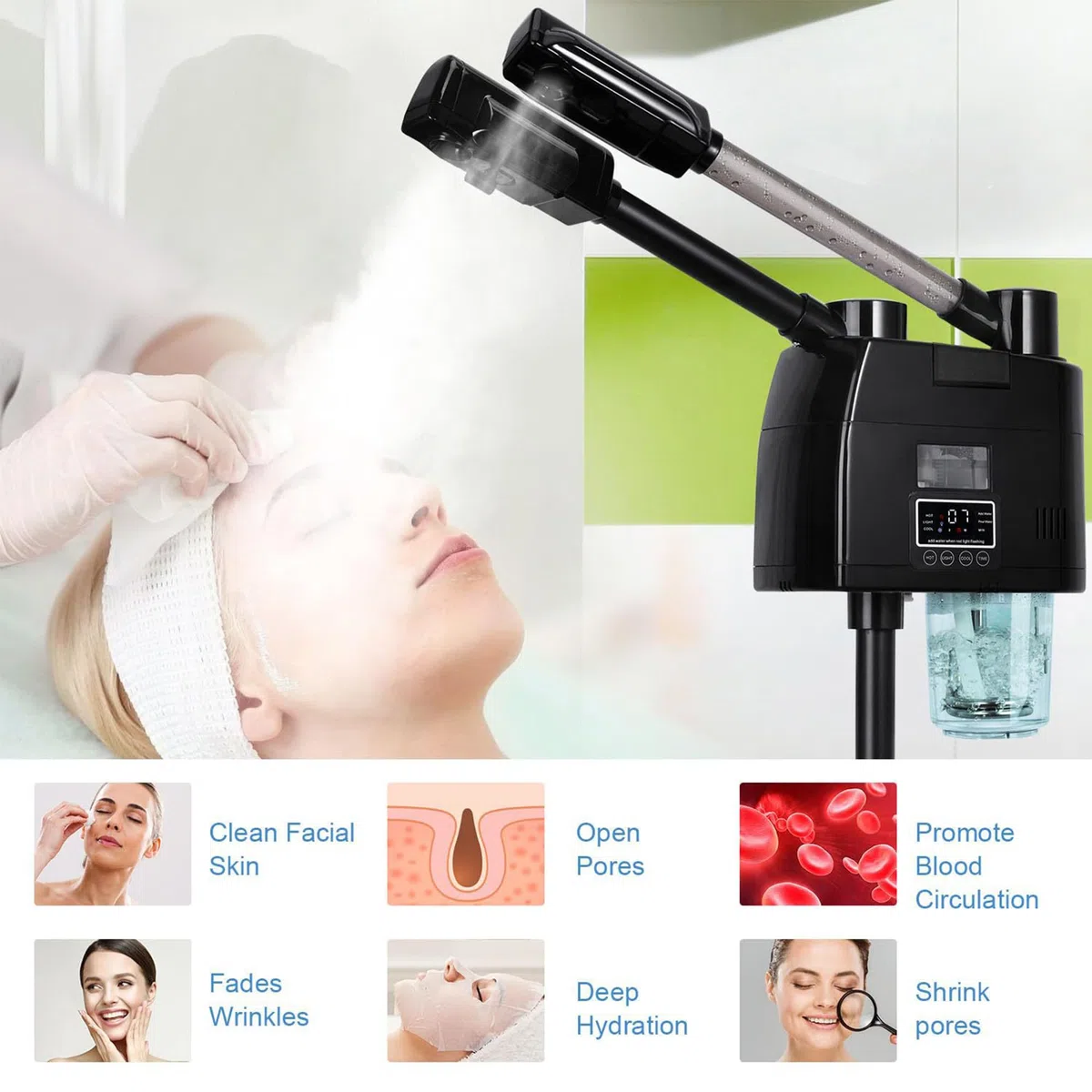 2-in-1-gesichtsdampfer Mit Ozon-heiße Und Kalte Nano-ionische Gesichtsdampfer Für Die Tiefe Porenreinigung, Feuchtigkeit Und Entgiftung-digital Home Spa Beauty Tool Für Die Hautpflege In Salonqualität