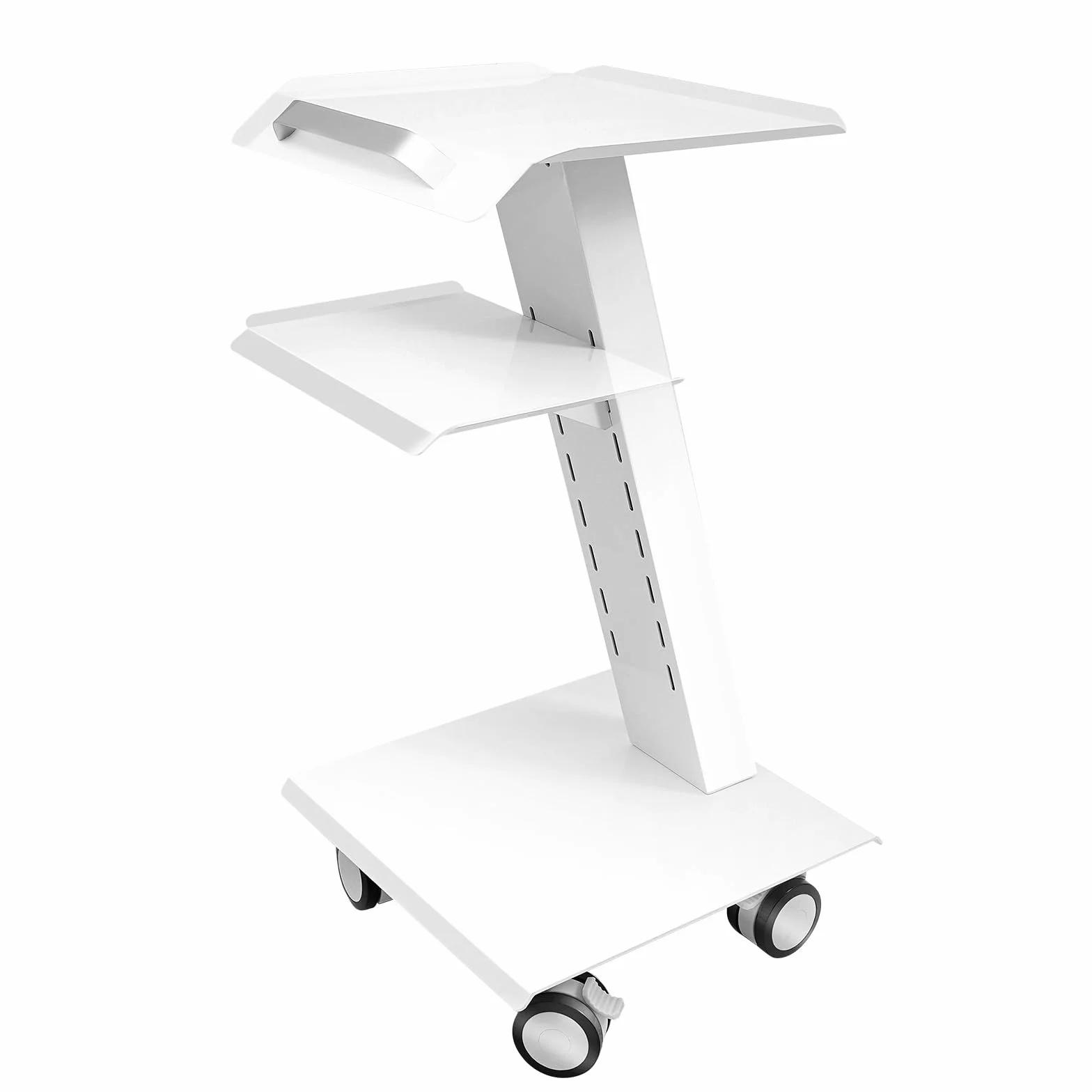 3-Stufiger Laborwagen Rollwagen Mit Steckdosen Rollender Dental Gerätewagen Belastung 100 kg Höhenverstellbare Metallwagen mit Drehbaren Rädern für Labor, Klinik, Schönheitssalon, Salon