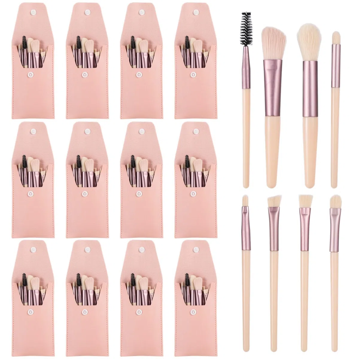 12er-Set Reise-Make-up-Pinsel, Pinsel-Aufbewahrungstasche mit 8 Pinseln, Geschenk für Brautjungfer, Kunstfaser-Pinselset für Gesicht, Rouge und Lidschatten, tragbar für Hochzeiten und Partys