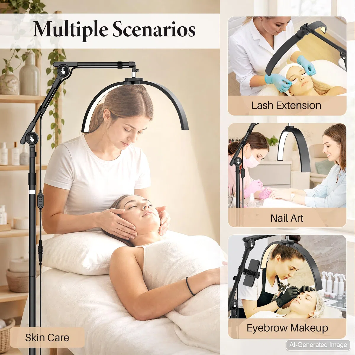LED Halbmond Wimpern Lampe: 21in Faltbar Wimpernverlängerung Lampe mit 3 Dimmbaren Farben & Drehbar 360° - Verstellbar Wimpernlampe für Make-up Artists, Tätowierer, Salon, Zuhause, Schwarz