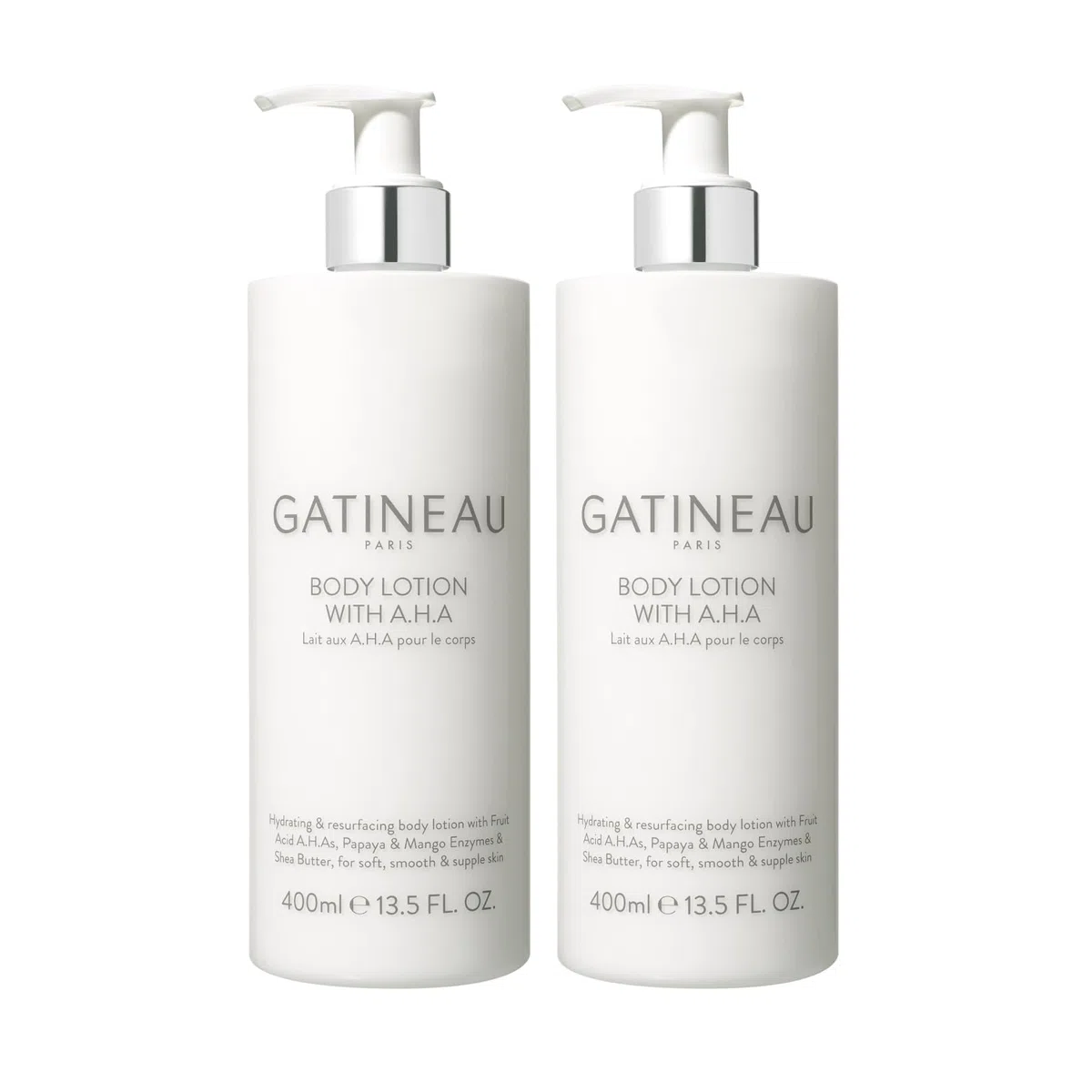 Gatineau - AHA Body Lotion, Duo Pack, feuchtigkeitsspendend für trockene Haut (400 ml x 2 Flaschen) | Hydrating Body Lotion Duo with Shea Butter Hilft trockene Haut mit AHA-Technologie zu peelen, weich zu machen und zu glätten
