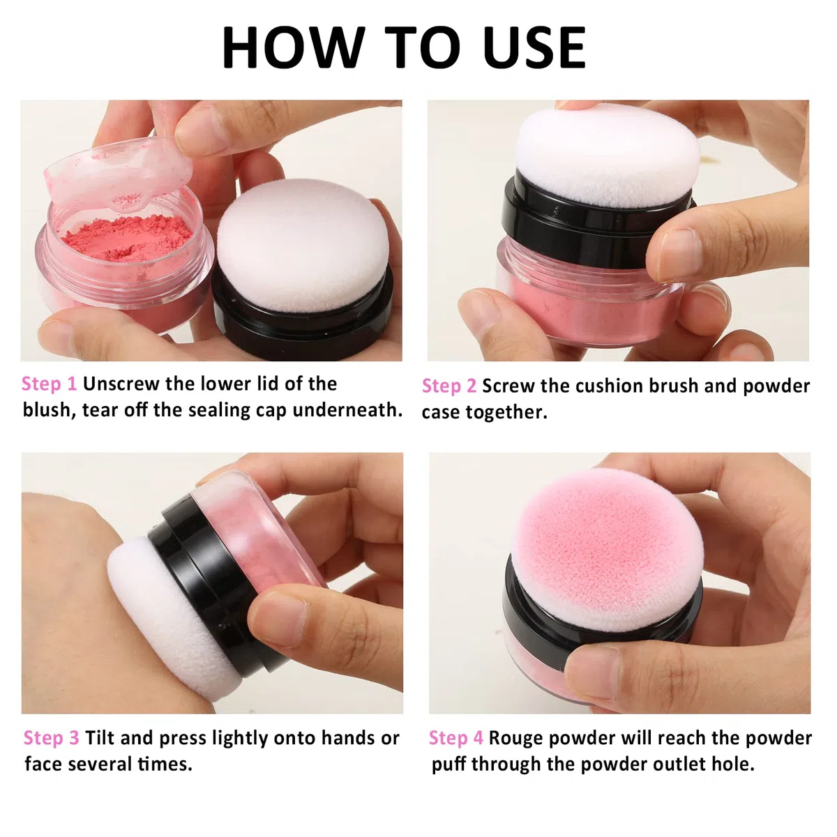 Boobeen Loose Powder Blush Air Cushion Blush, Natural Blusher für Wangen, Highly Pigmented Blush Makeup Easy to Blend Makeup Blushin, All Day Wear