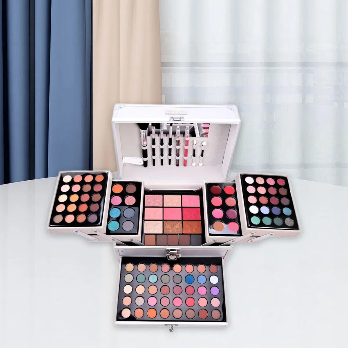 Make-up set mit Lidschatten Palette Kosmetik Koffer Schminkkoffer Und Beauty Case aus Legierung Vielseitige Anwendung für Mädchen Teenager Frauen