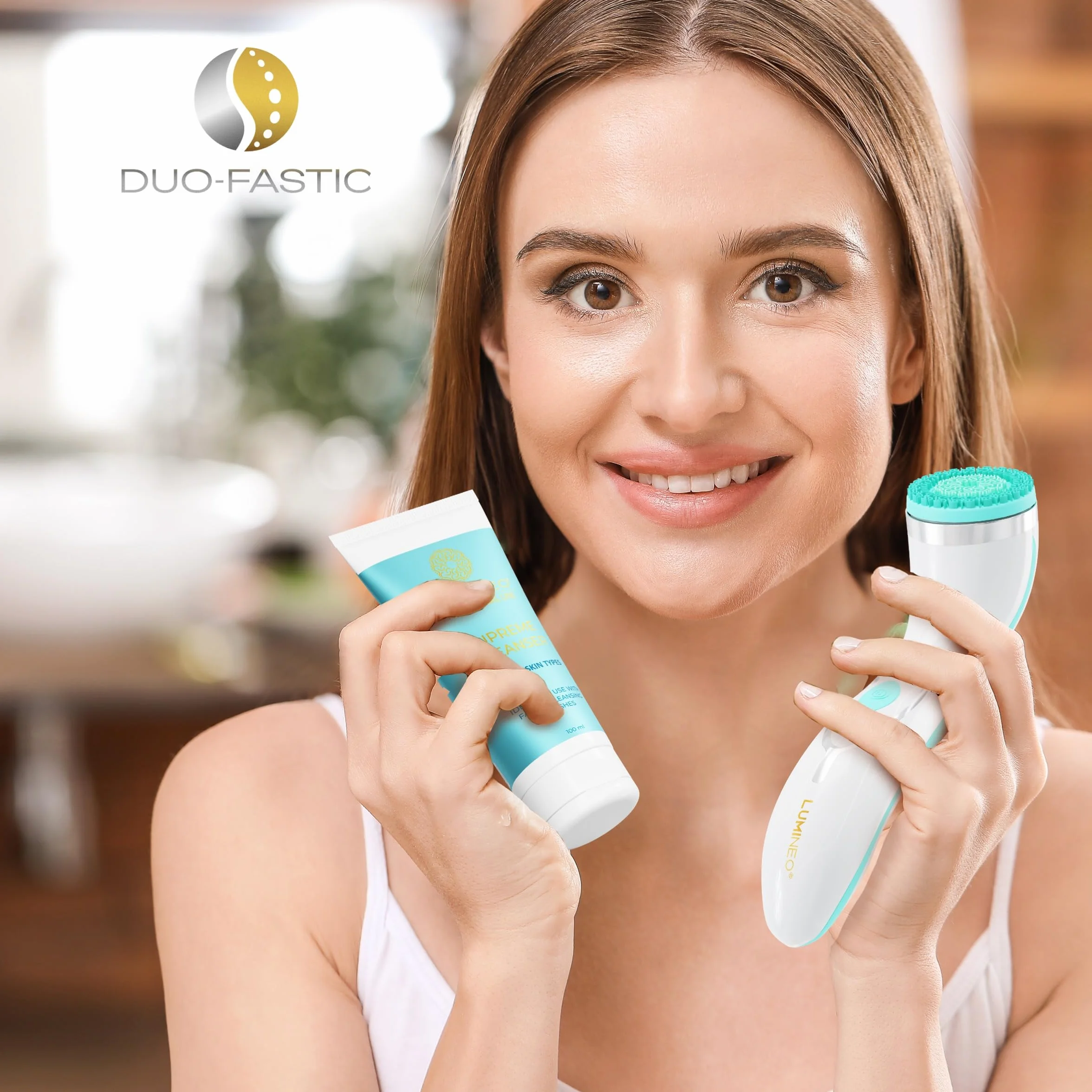 LUMINEO PRO Gesichtsreinigungsbürste & Gesichtsmassagegerät Set mit Gel – Elektrische Gesichtsbürste für Tiefenreinigung, Anti-Aging & Mitesser, USB (Türkis/Normale Haut)