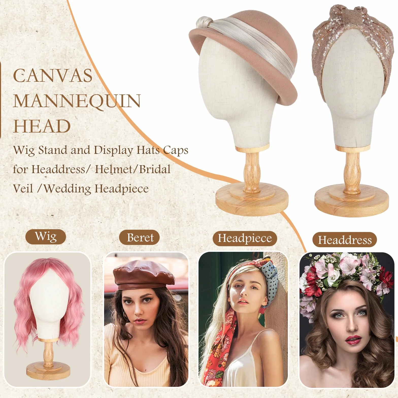 Standfester Perückenkopf 21" 54cm Mannequin Köpfe Perückenständer für Mützen Hüte