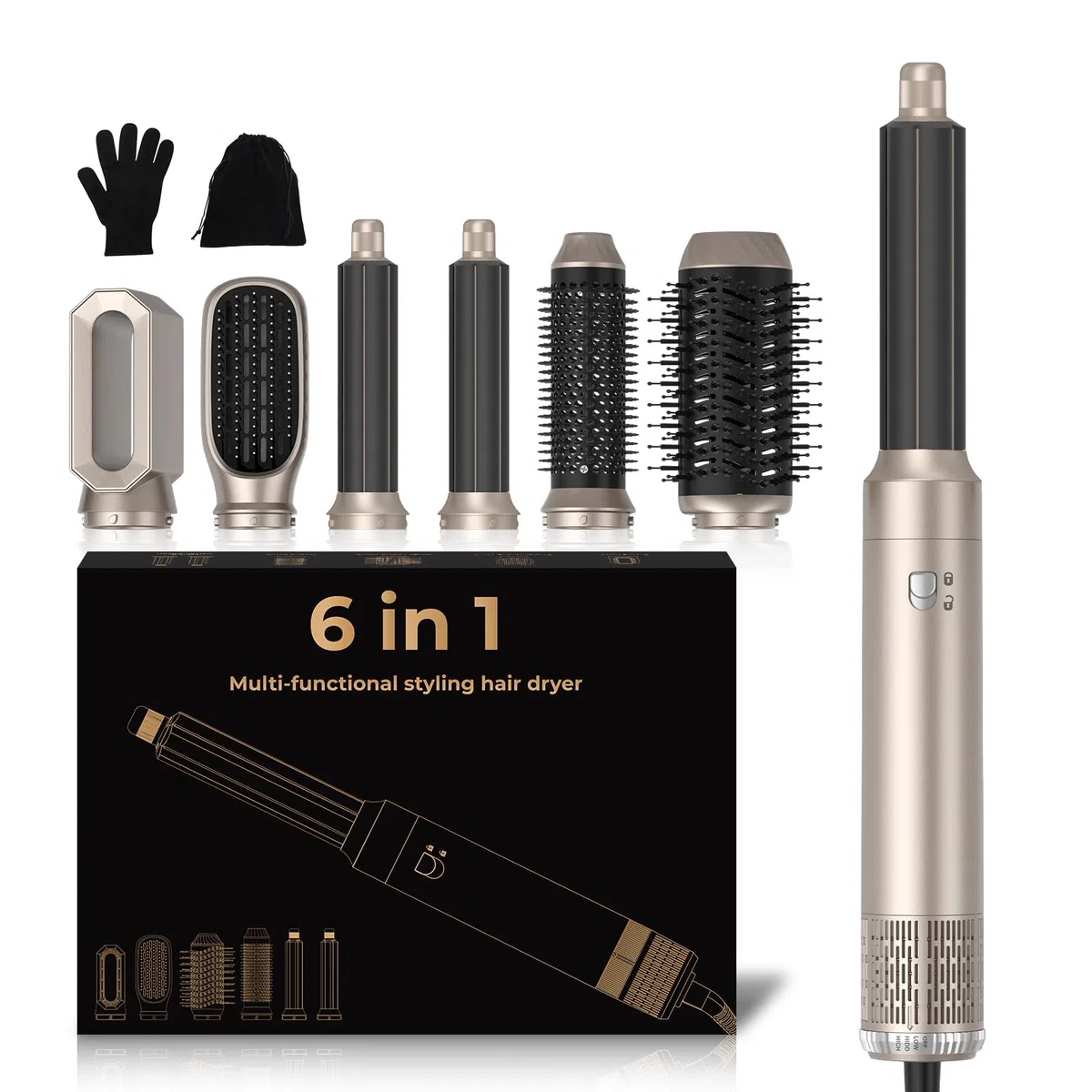 MogaWave Airstyler 6 in 1, Professioneller Hairstyler 1000w Föhnbürste, 30mm Air Lockenstab Keine Hitzeschäden, Ionen Haarstyler Rundbürstenföhn für Haar Volumen,Trocknen,Glätten