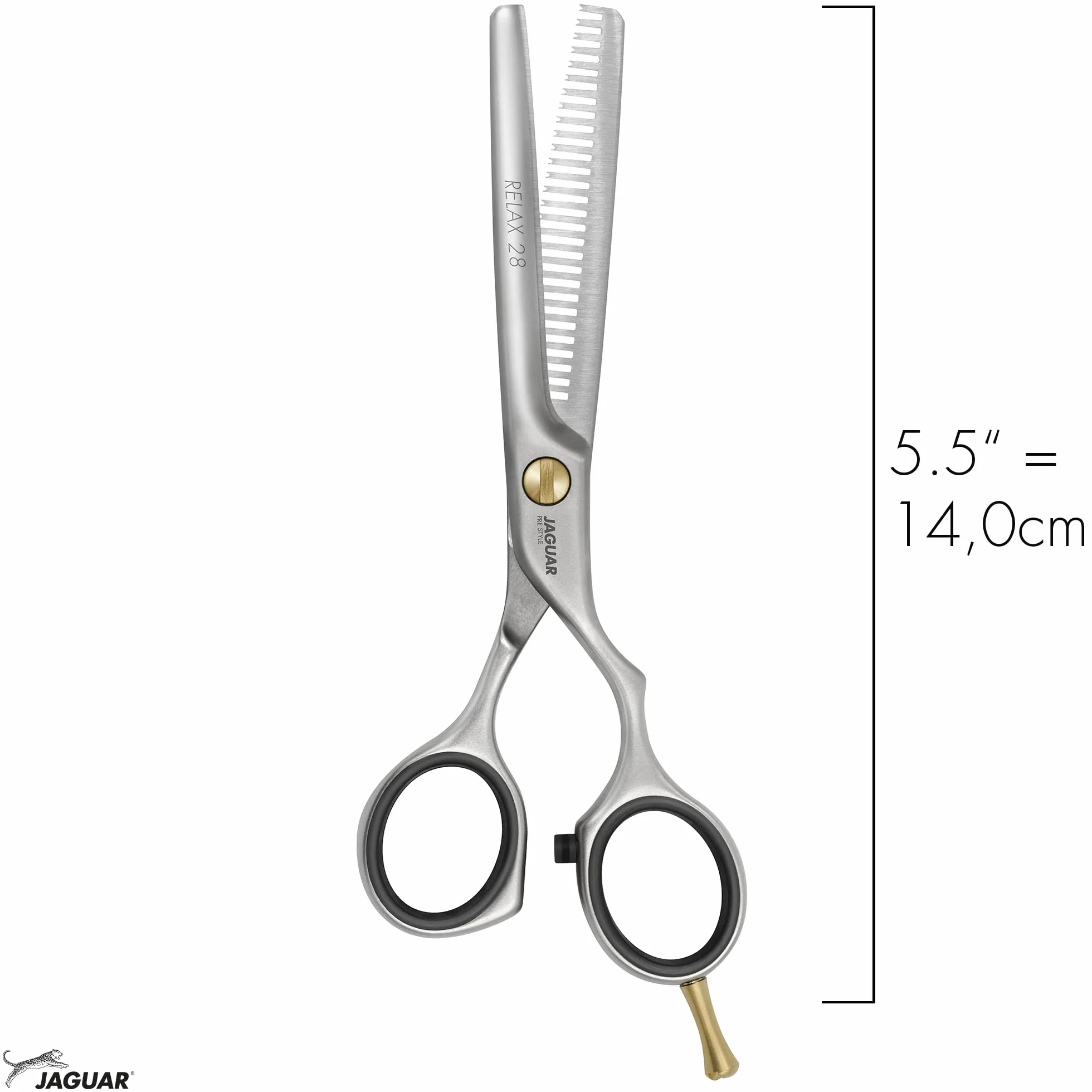 JAGUAR Modellierschere PRE STYLE RELAX 28 5.5" | Texturierschere mit 28 Effilierzähnen im Offset-Design | mattiert | Made in Germany Silber