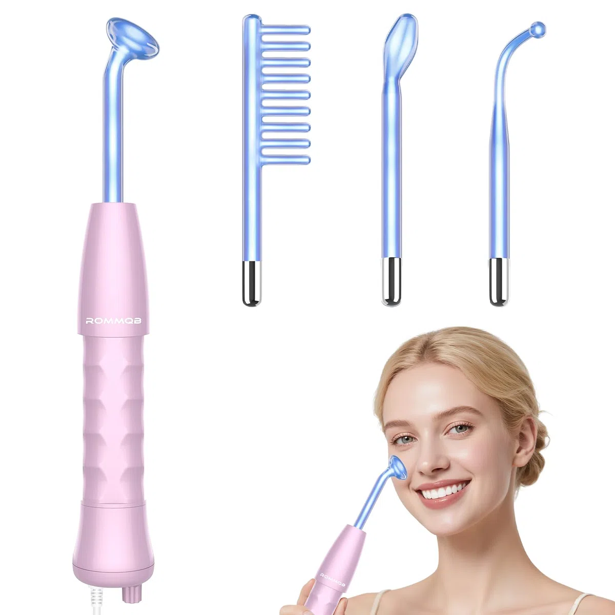 Hochfrequenzstab Gesicht, ROMMQB Argon und Neon-Hauttherapiegerät mit 4 Blauen Lichtröhren, Professionelles Hochfrequenzgerät für Haarwuchs, Akneentfernung, Home Hochfrequenz gerat