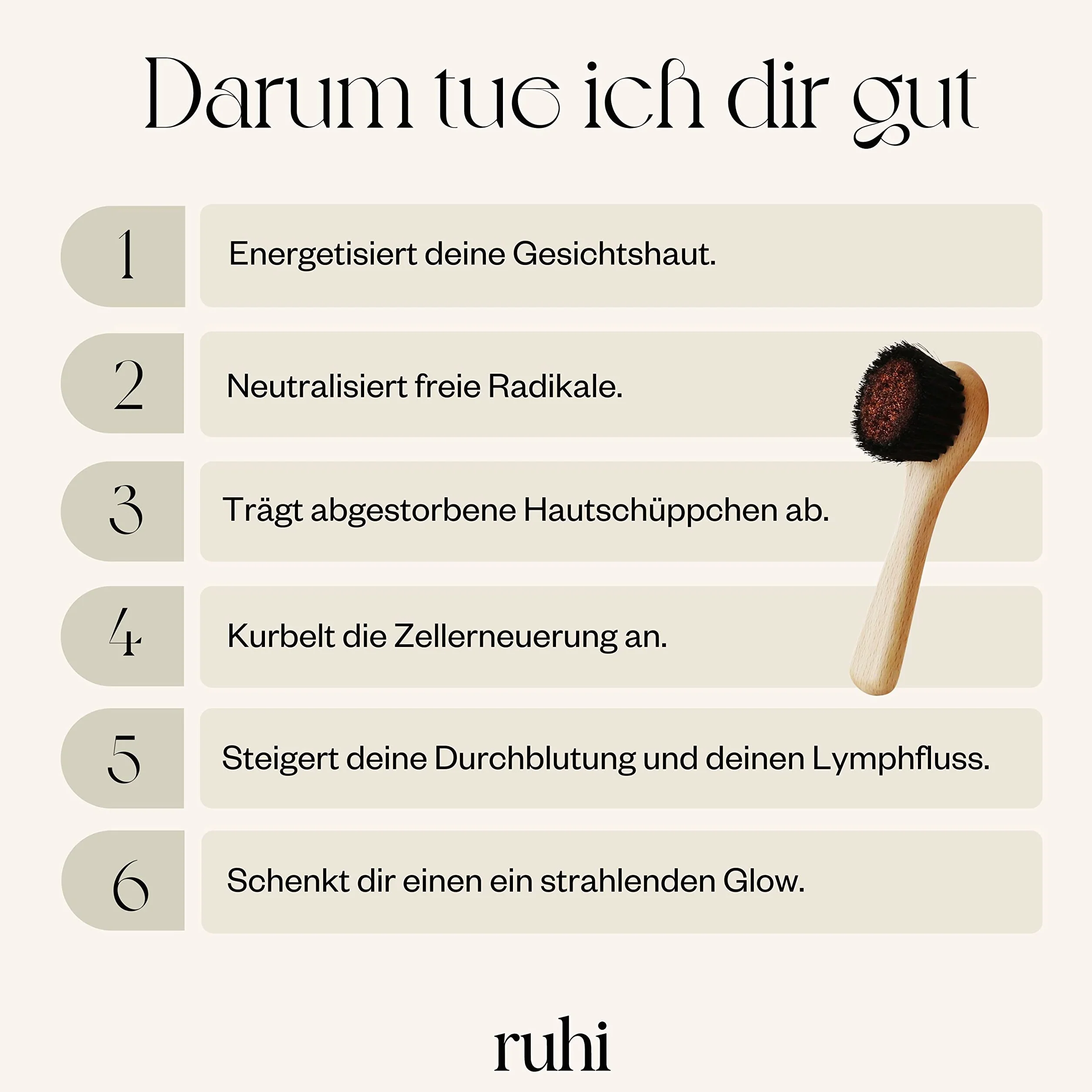 ruhi® Klosterbürste Gesicht/Kupferbürste/Gesichtsbürste Kupfer, Naturborsten&plastikfrei zur Trockenbürsten Massage/Peelingbürste gefertigt in Deutschland/Ionic Dry Brush Face/regionales Buchenholz
