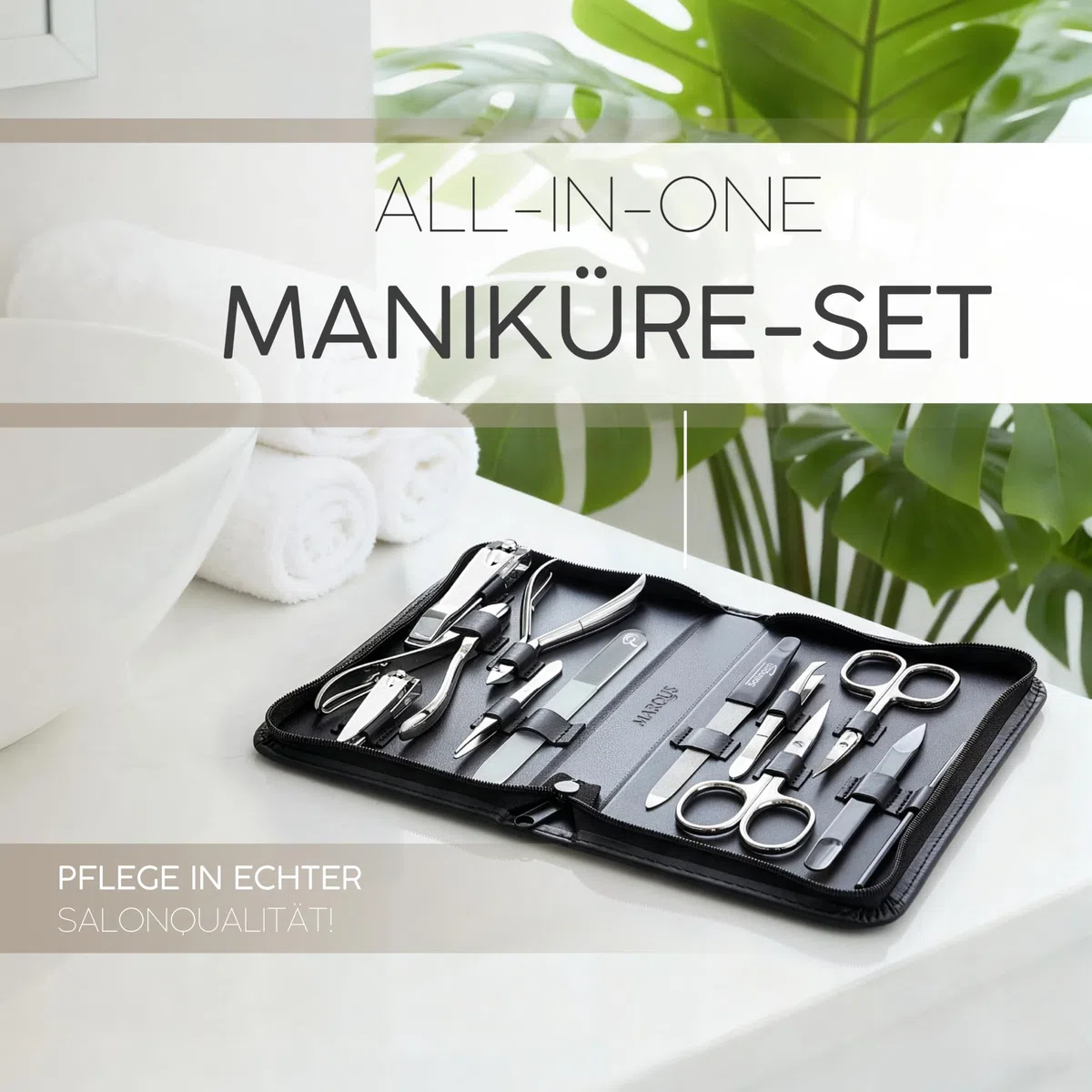 Marqus Solingen Komplett Maniküre Set 12 Teilig - Made in Germany, Nagelpflegeset in Hochwertigem Lederetui - Vollwertiges Set Und Perfektes Geschenk Für Frau & Mann