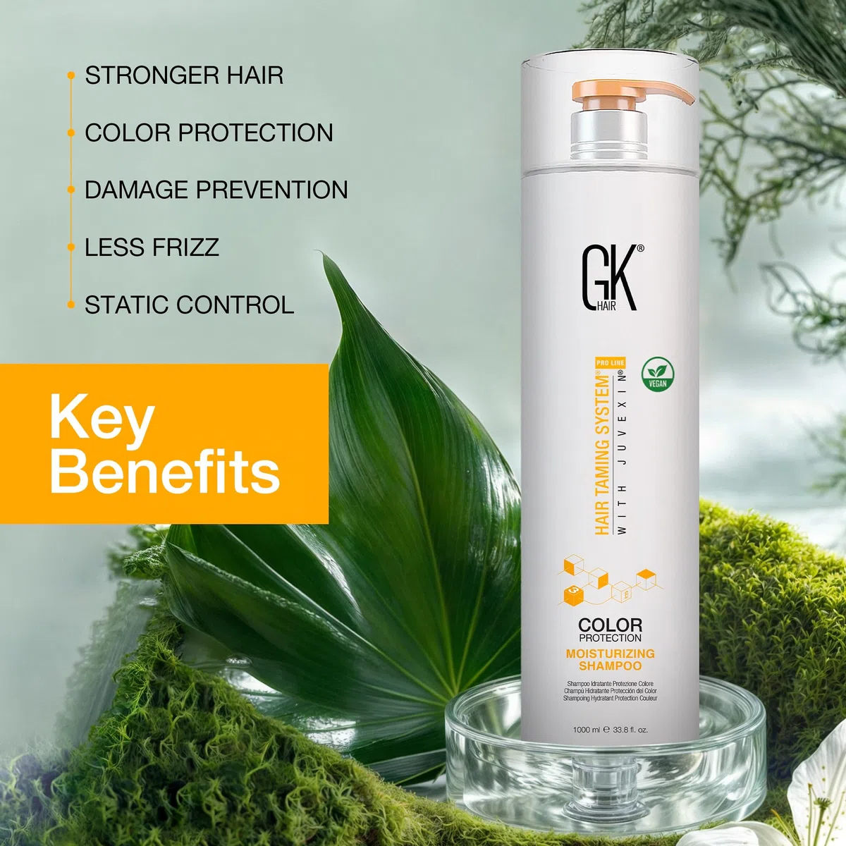 GK HAIR Global Keratin Moisturizing Shampoo (33.8 Fl Oz/1000ml) Pflegt gründlich für trockenes und geschädigtes Haar - Shampoo für Damen und Herren
