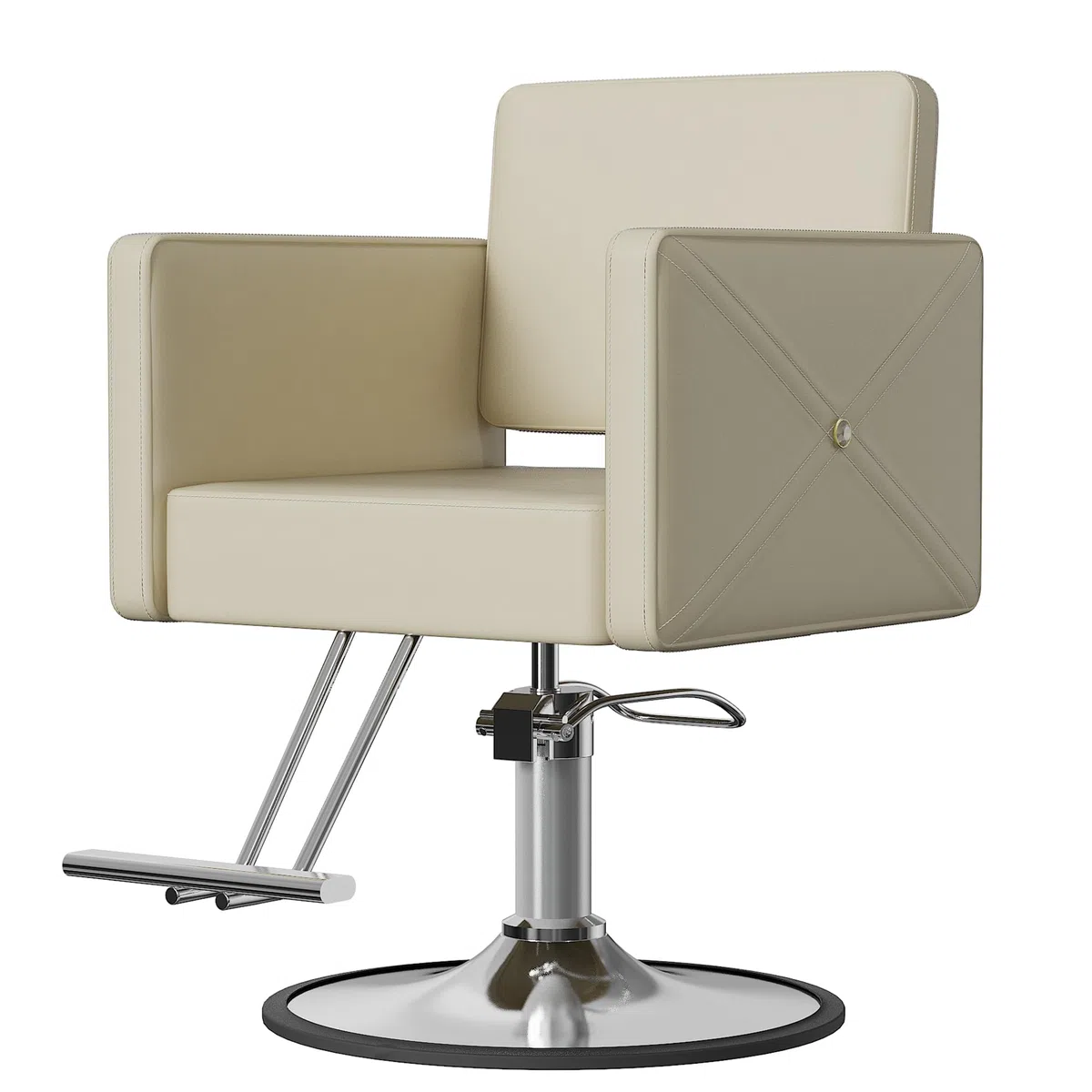 Quadratischer Friseurstuhl 360 Grad drehbar Beige