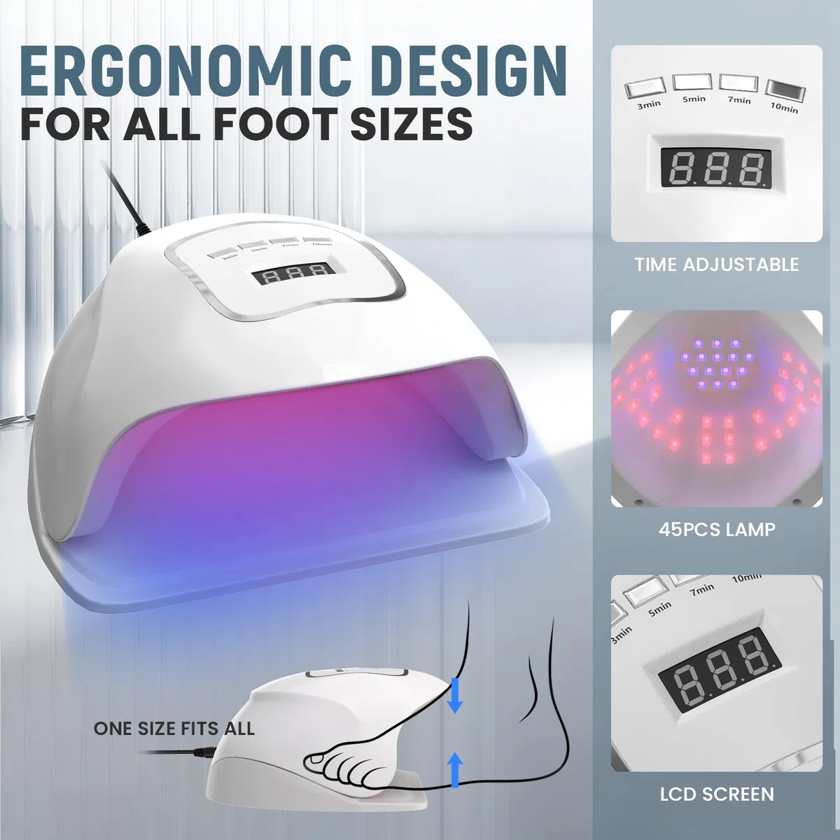 iKeener Nagelpilz Lasergerät, 45 LEDs Nagelpilz Gerät für Mehrere Fingernägel und Zehennägel, 15 Blaulicht+ 30 Rotes Licht, 3/5/7/10 Min Timer, Unterstützende Nagelpflege