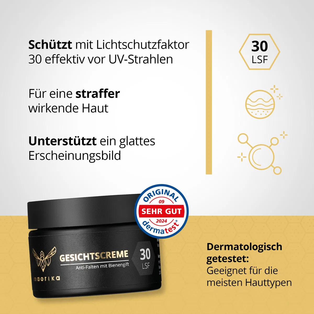 maorika - Gesichtscreme mit Bienengift, Hyaluron und Manuka - Antiaging mit LSF30 - Anti-Falten Skincare für ein straffes Hautbild - (3x 50ml Sparpaket)
