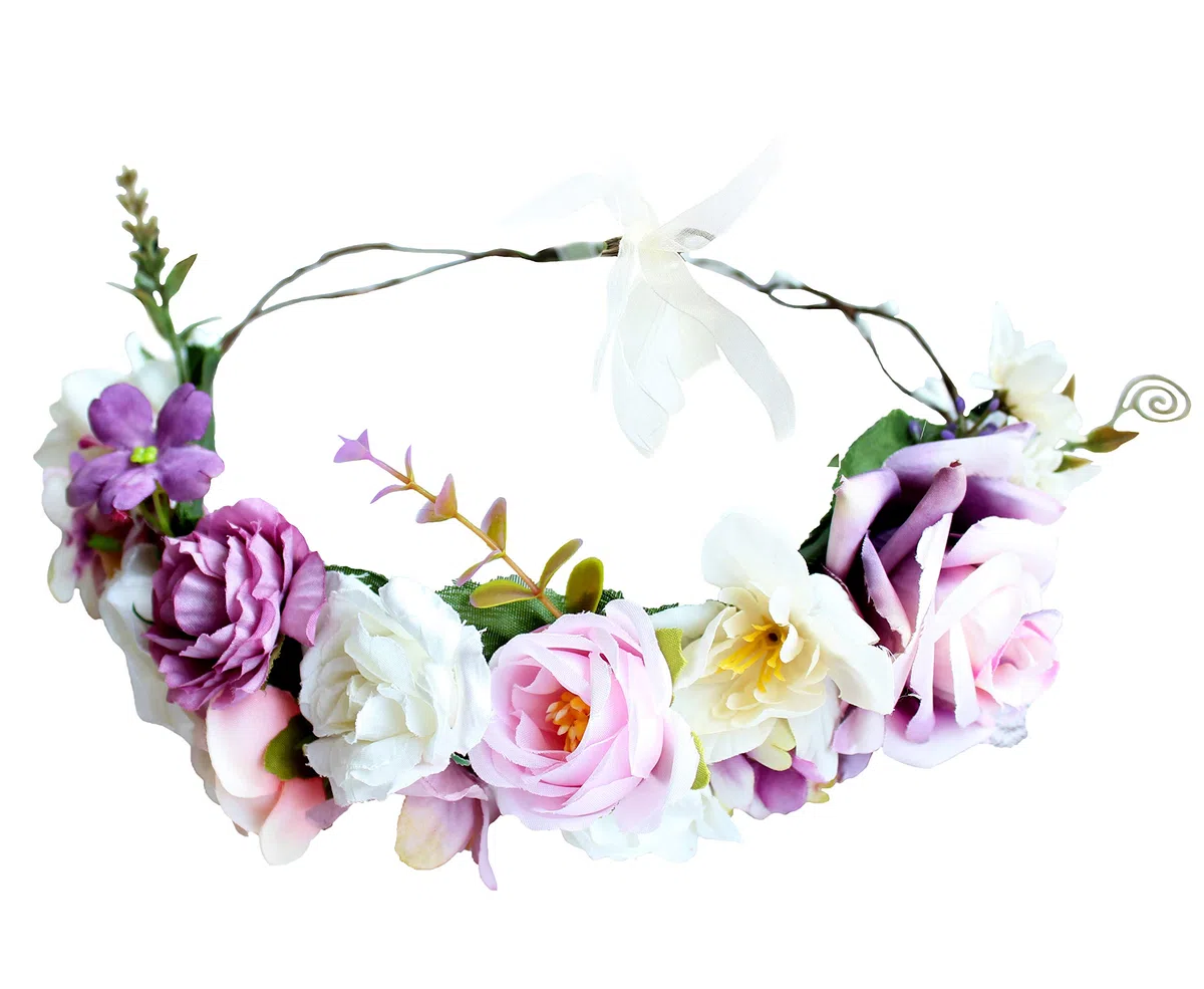 Verstellbares Haarband mit Blumenkranz und Schleife von Vivivalue, Blumenkrone, Boho-Stil - - Einheitsgröße | Haarkranz mit Band für Halloween, Renaissance, Hochzeit, Kostüm, Party, Braut, Cosplay, Abschlussball, Foto