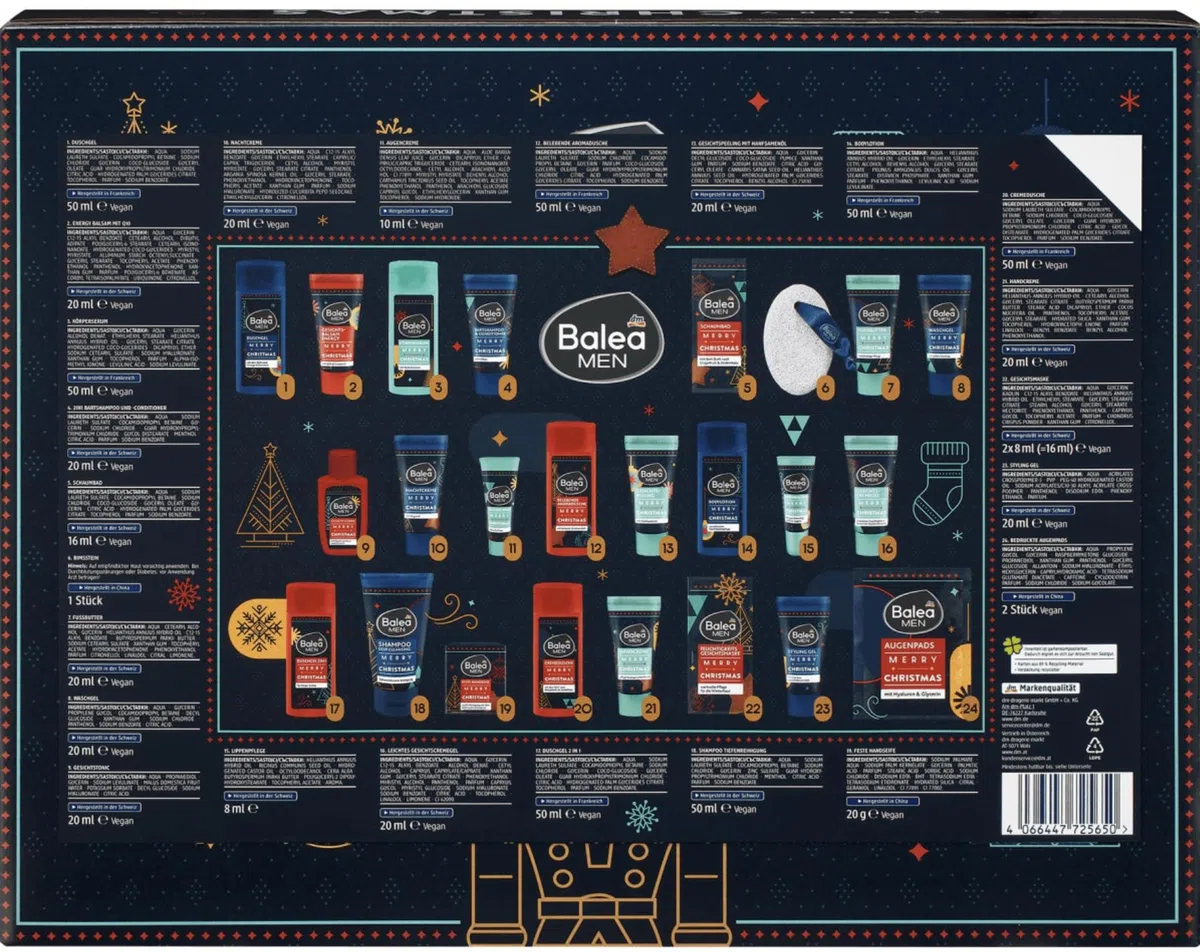 2024 Männer Beauty -Classic Edition- 24 Pflege Beauty Kosmetik Advent Kalender für den Mann, Weihnachtskalender Wert 80, Herren