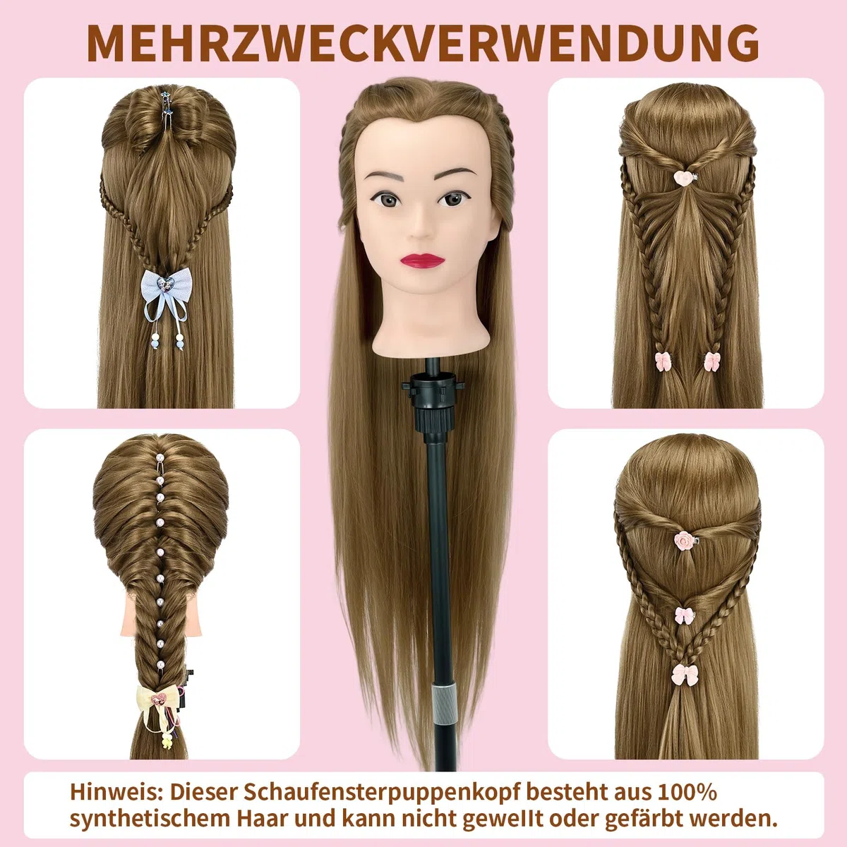 Trainingskopf 28 Zoll Hochtemperaturfaser Haar für Friseure DIY Frisuren Set Gold