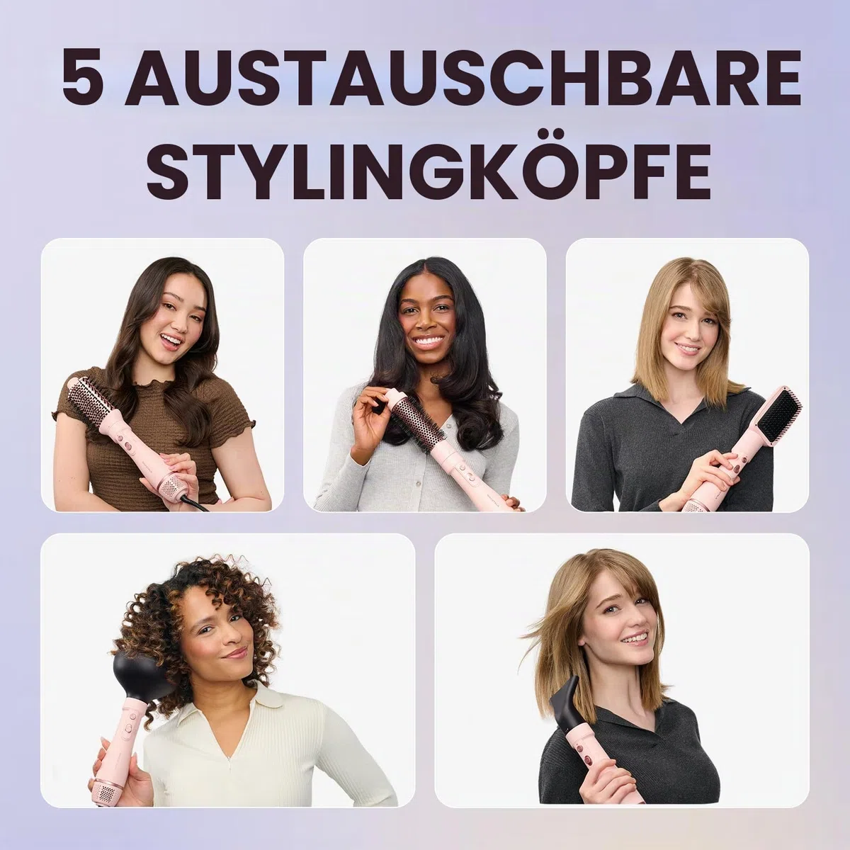 Wavytalk Warmluftbürste, 5 in 1 Hairstyler, Föhnbürste zum Trocknen und Stylen in One Step, AIR SCULPT Für Schnelles Volumen, Locken, Glätten, Salon-Blowouts, 3 Temperaturen, Zartrosa