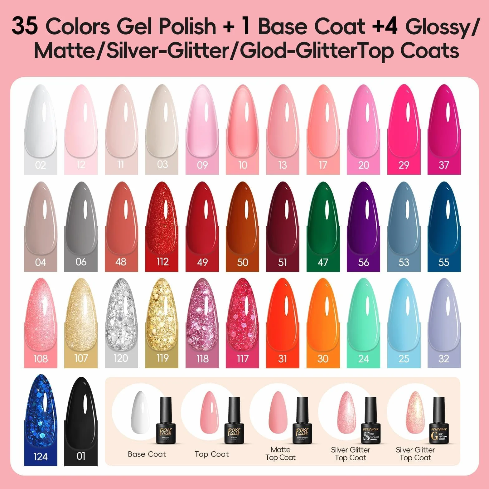 PEACECOLOR UV Nagellack Set mit UV Lampe Elektrische Nagelfräser, 35+5 Gel Nagellack UV mit Base Coat Top Coat Gel Nägel Set Nagelset Gelnägel Starterset Maniküre Geschenk für Frauen