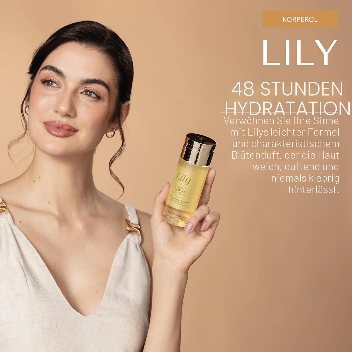 O Boticário Lily Geschenkset, Parfüm und Hautpflege mit 3 Produkten, Feuchtigkeitscreme für den Körper, 250 g, parfümiertes Körperöl 150 ml und Eau de Parfum EDP 75 ml