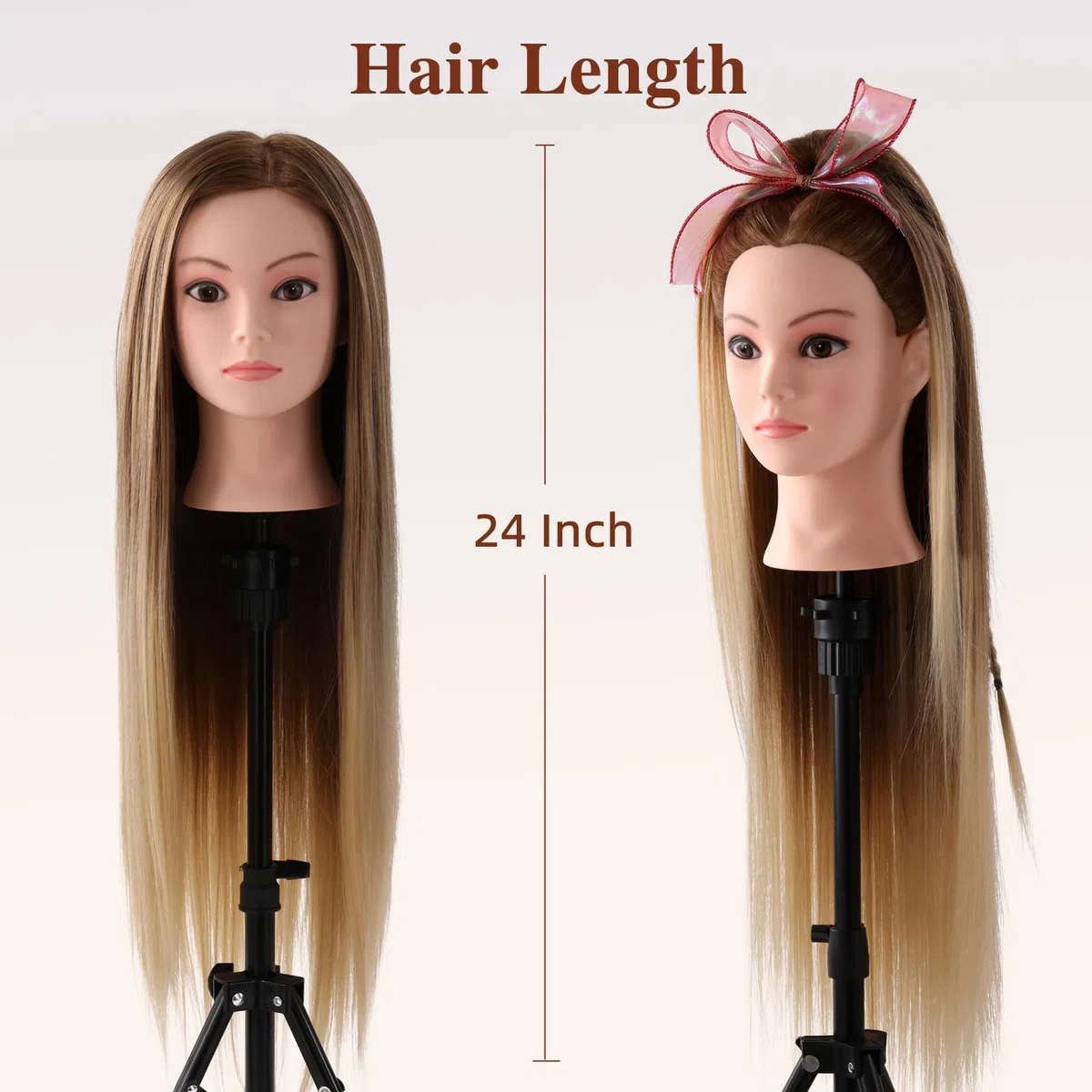 Frisierkopf Echthaar 24 Zoll Friseur Übungskopf mit Halter + DIY Haare Set