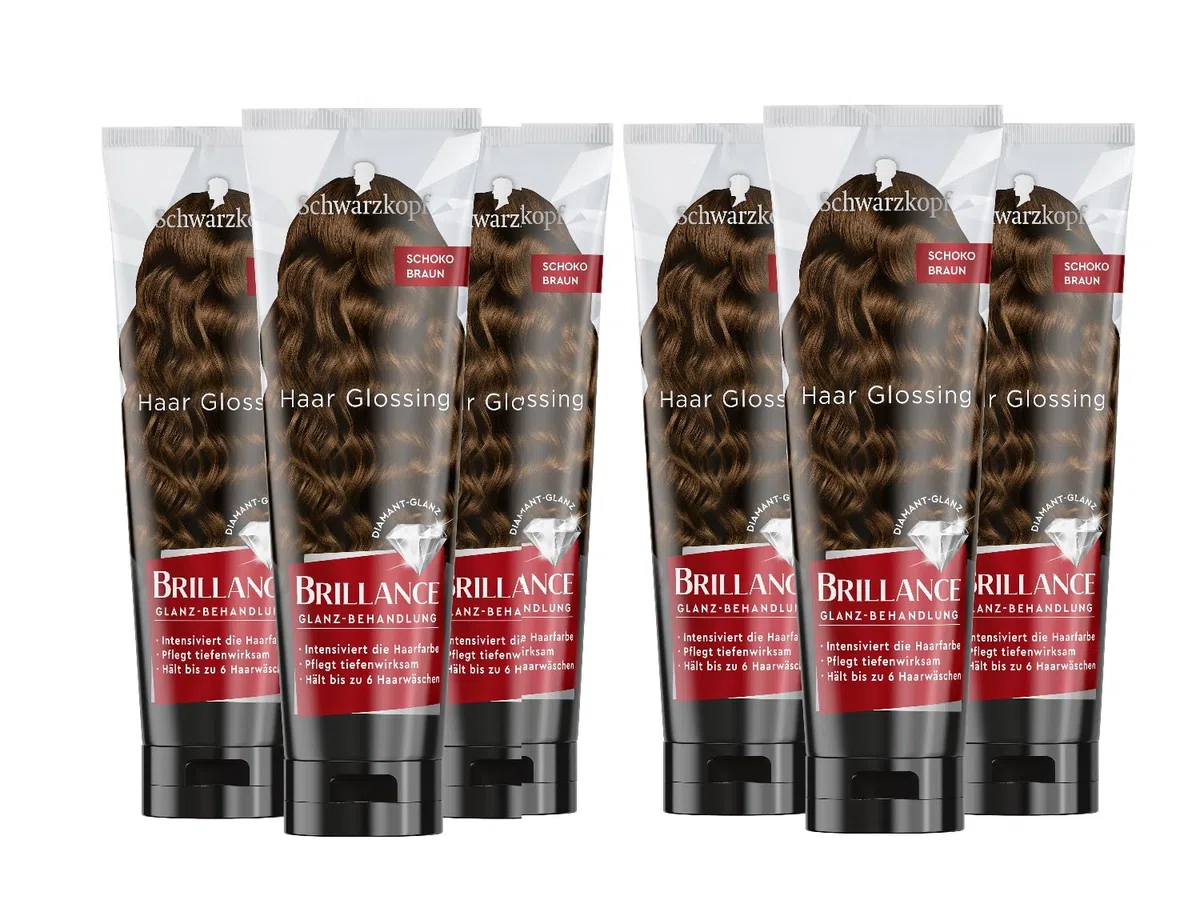 Brillance Glanz-Behandlung, Haar Glossing Schoko Braun 6 x 150 ml, temporäre Haarfarbe, die wie eine Haarmaske angewendet werden kann, hält bis zu 6 Haarwäschen