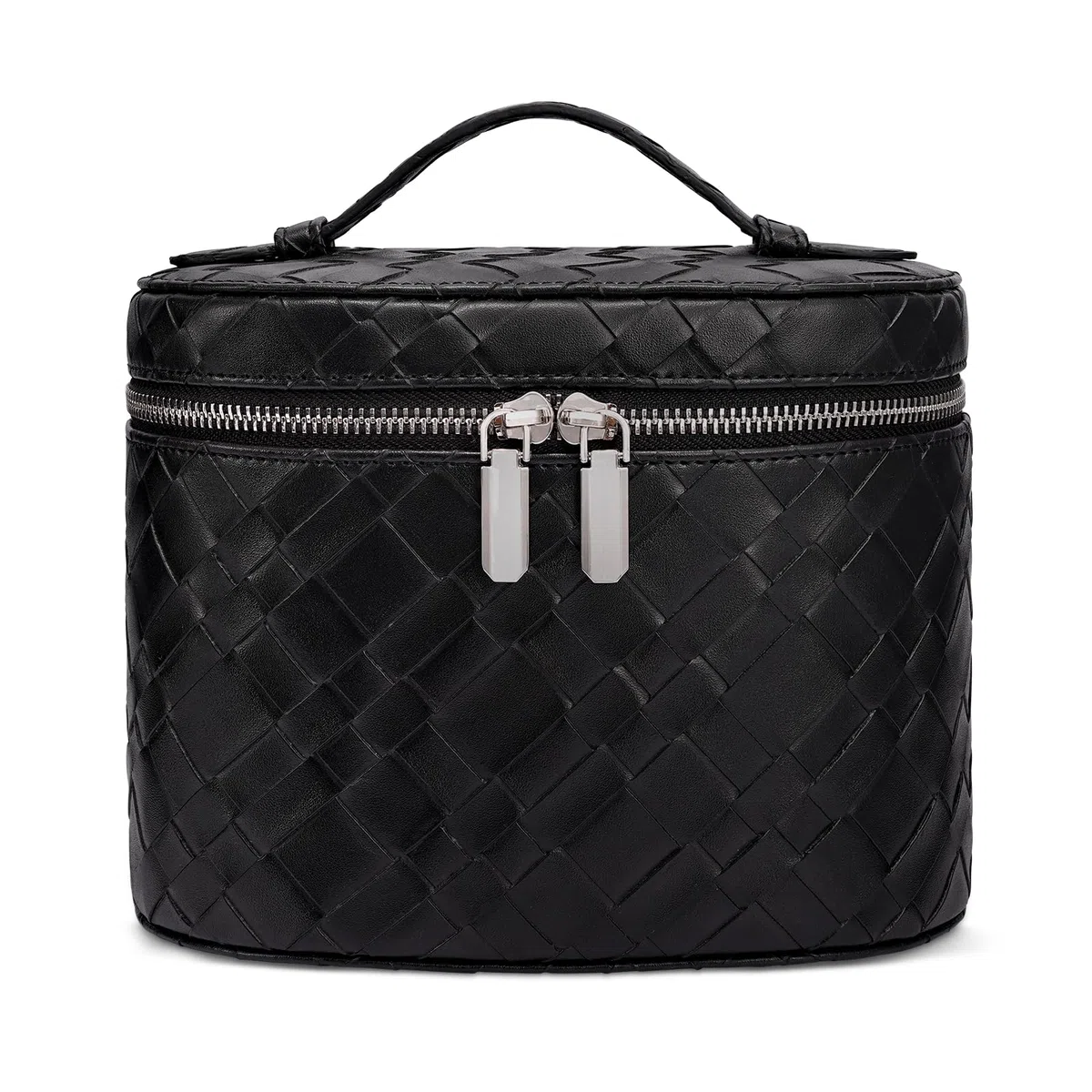 honitty Make-up-Tasche, Reise-Make-up-Tasche mit Fächern und Griff, tragbare Kosmetik-Organizer-Tasche, Kulturbeutel für Damen, Großes Gewebe, schwarz (19,3 x 14 x 15,2 cm), M(7.6*5.5*6 in), Schwarzes