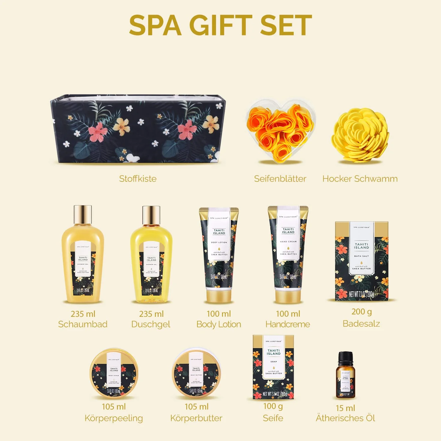 Spa Luxetique Geschenke für Frauen 12tlg Tahiti Insel Bade Geschenkset mit ätherischem Öl