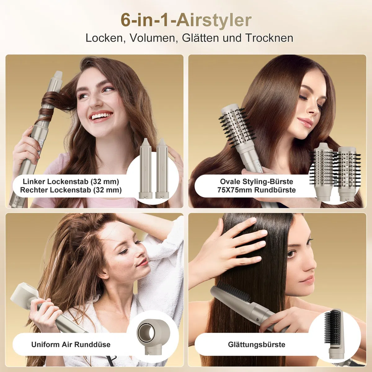 7MAGIC 6 in 1 Airstyler, Hairstyler, Lockenstab Auto-Wrap, Ionen Föhn, Glätteisen, für Besondere Anlässe, Reisen