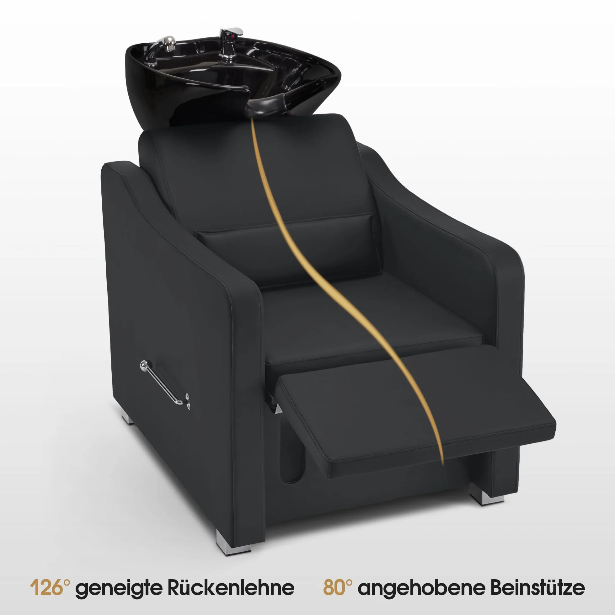 Barberpub Friseurstuhl mit Waschbecken, Klappbare Beinstütze, Friseurwaschbecken aus Keramik Verstellbar, Friseurwaschsessel für SPA Salon, Friseur Waschplatz W8675 (Schwarz)