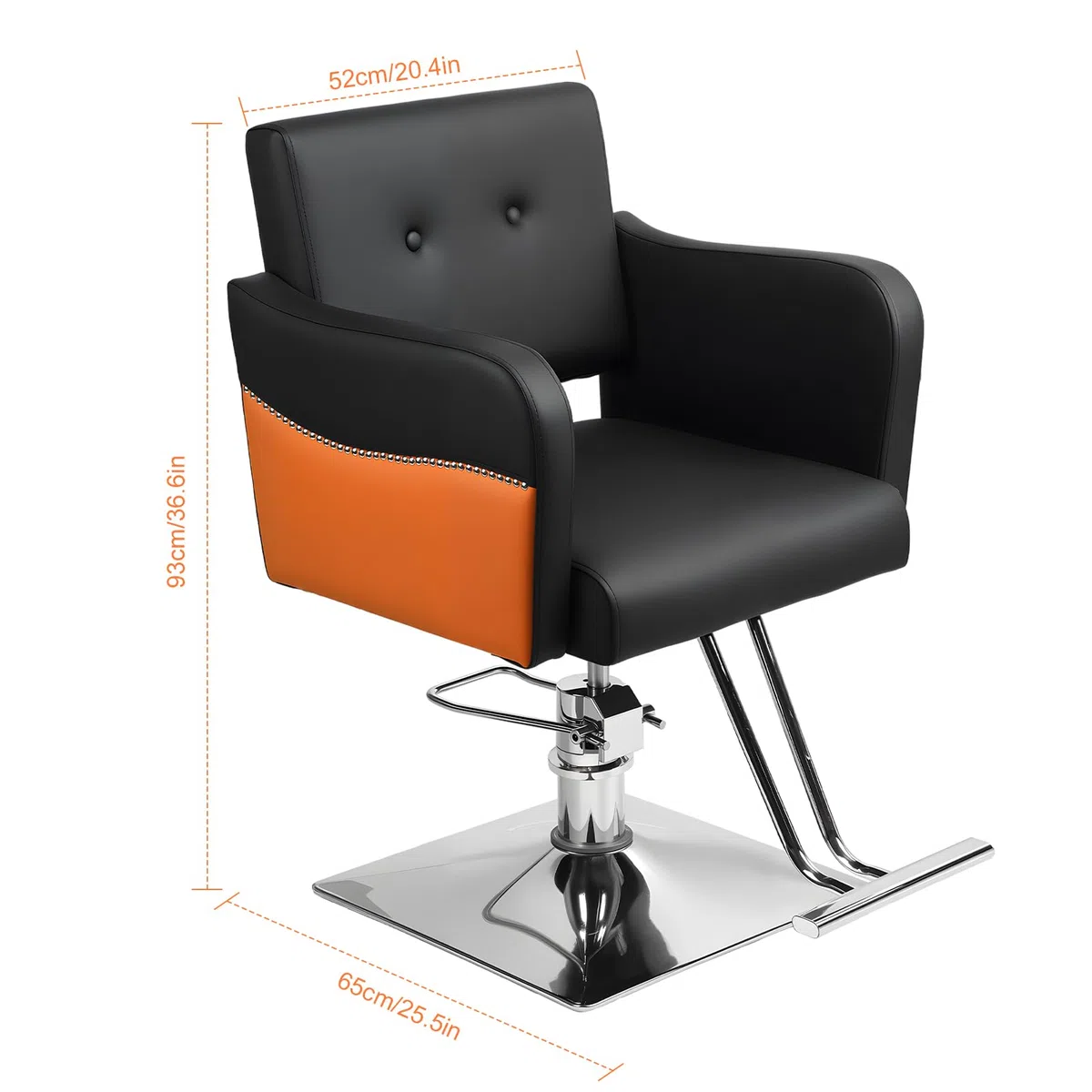 Friseurstuhl Höhenverstellbar mit hydraulischer Pumpe 360° Drehbar belastbar bis 150 kg Schwarz Orange