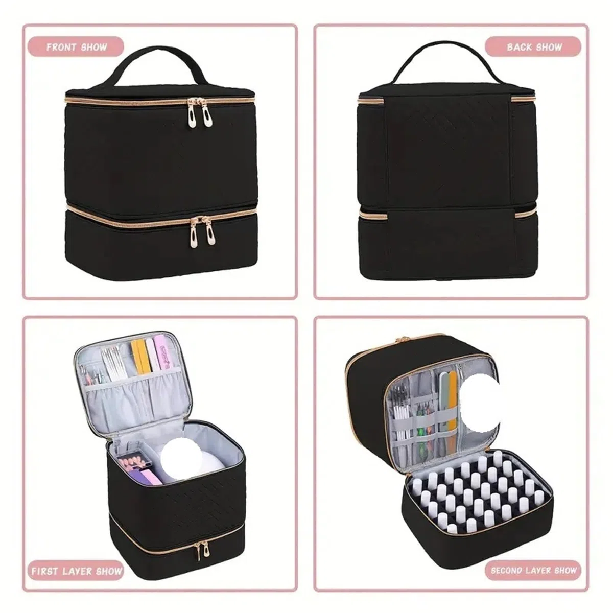Nagellack Aufbewahrung Tasche Kapazität Nagellack-Aufbewahrungstasche, doppellagige Aufbewahrungstasche zur Nagelverbesserung, bietet Platz for Halterungslampen und 30 Flaschen Nagellack(Color5)