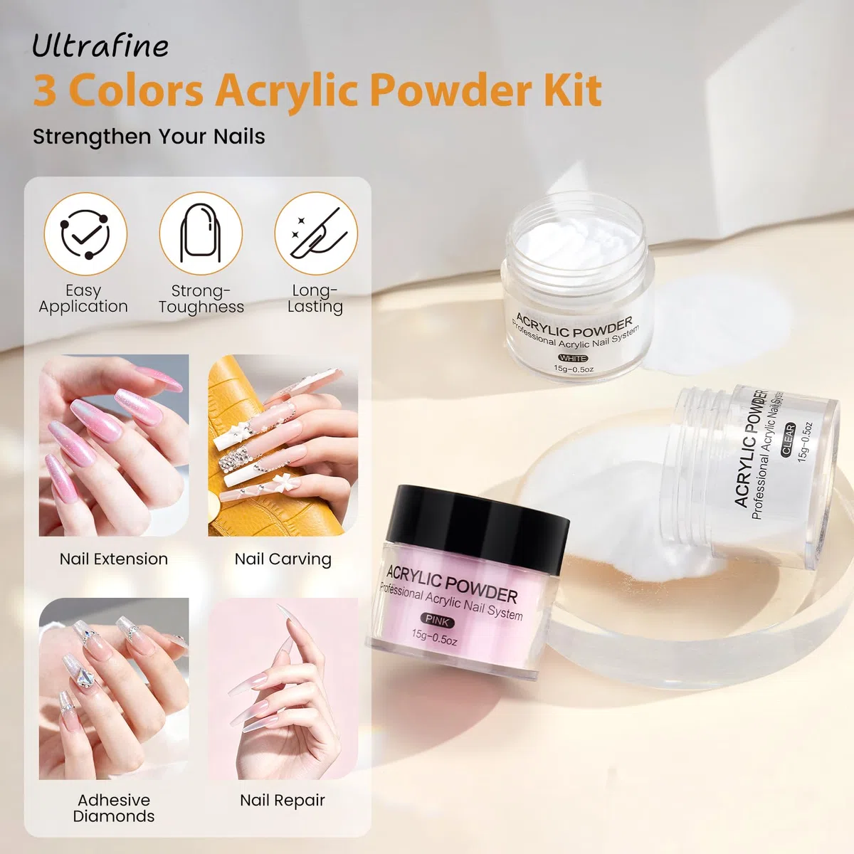 Yokilly Acryl Nagelset Starterset für Anfänger: Acryl Pulver Nails Nägel Starterset mit Acrylpulver für Nägel Übungshand UV Lampe Nagelfräser - Nägel Selber Machen Nagelstudio Set