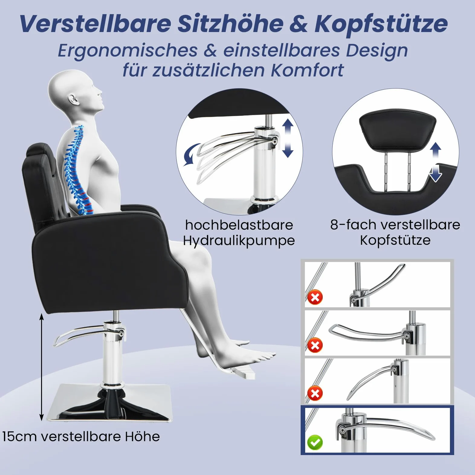 RELAX4LIFE Friseurstuhl mit verstellbarer Kopfstütze & Fußstütze, Salonstuhl drehbar höhenverstellbar, bis 150kg