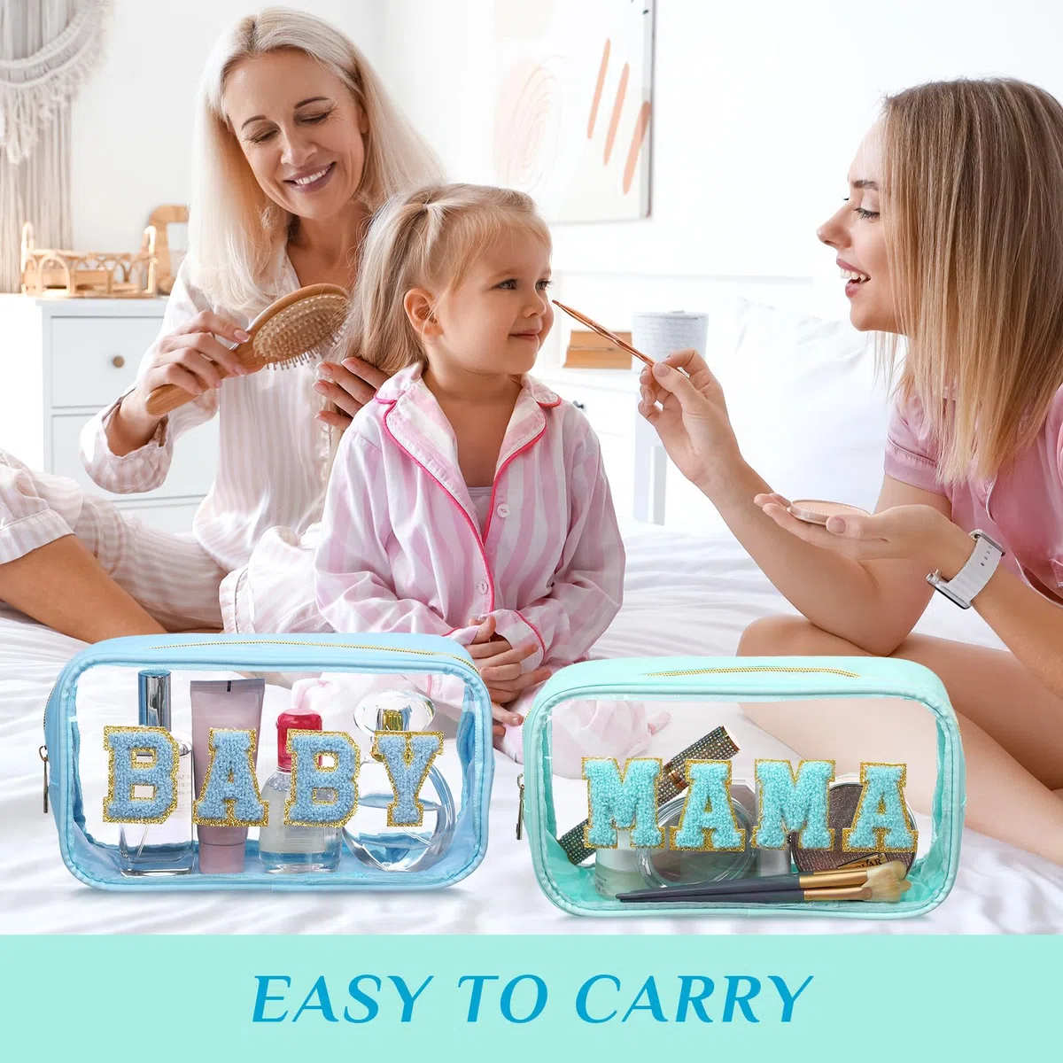 Kulturbeutel für Mama und Baby, transparent, Chenille, für Snacks, Make-up, Reisen, Wickeltasche, mit Reißverschluss, 4 Stück, Frische Farbe