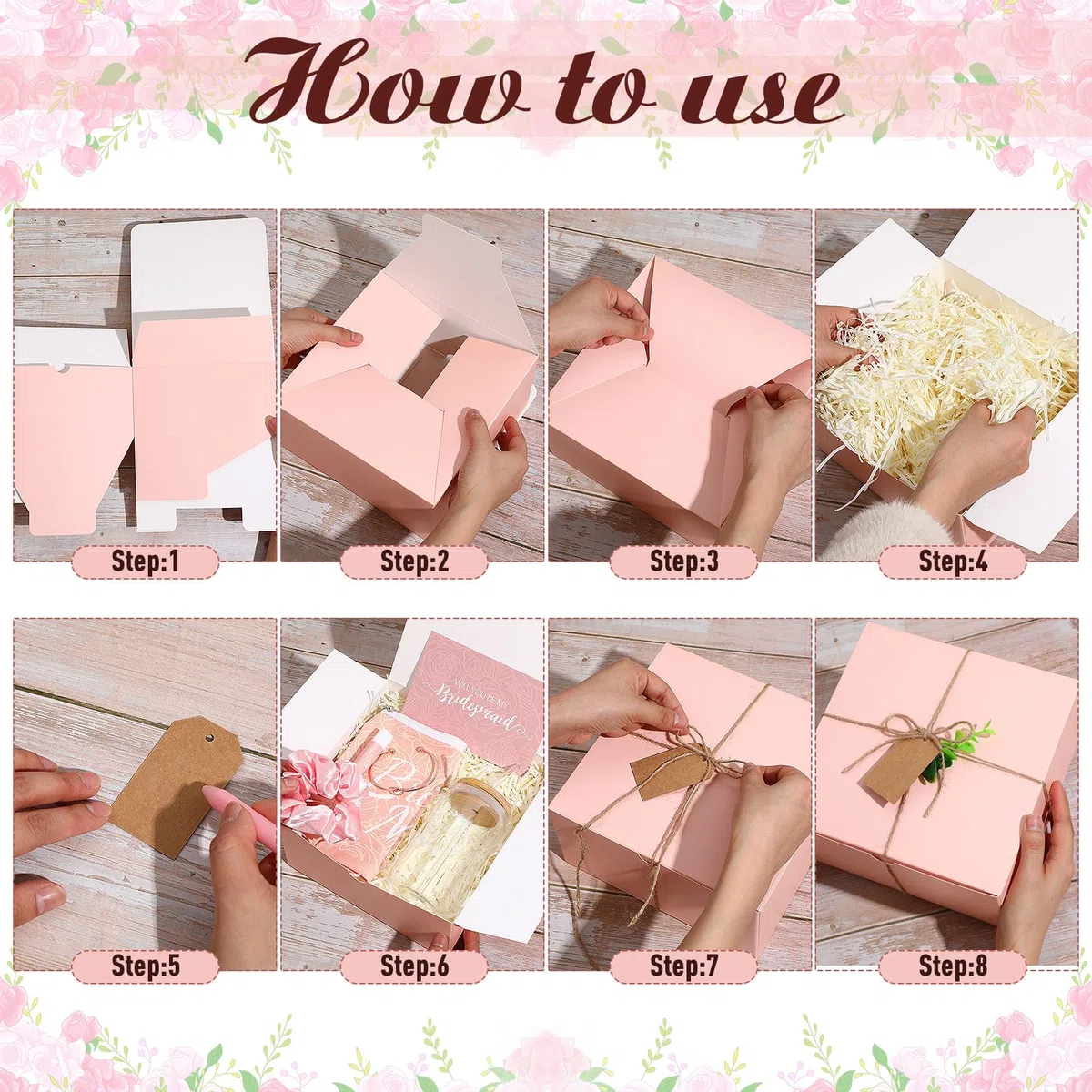 FillTouch 56 Stück Brautjungfern-Antragsgeschenke Brautdusche Geschenke inklusive Geschenk-Box Glasbecher Kosmetik-Make-up-Taschen Einladungskarten Lippenbalsam Haargummis Haar geknotete Armbänder