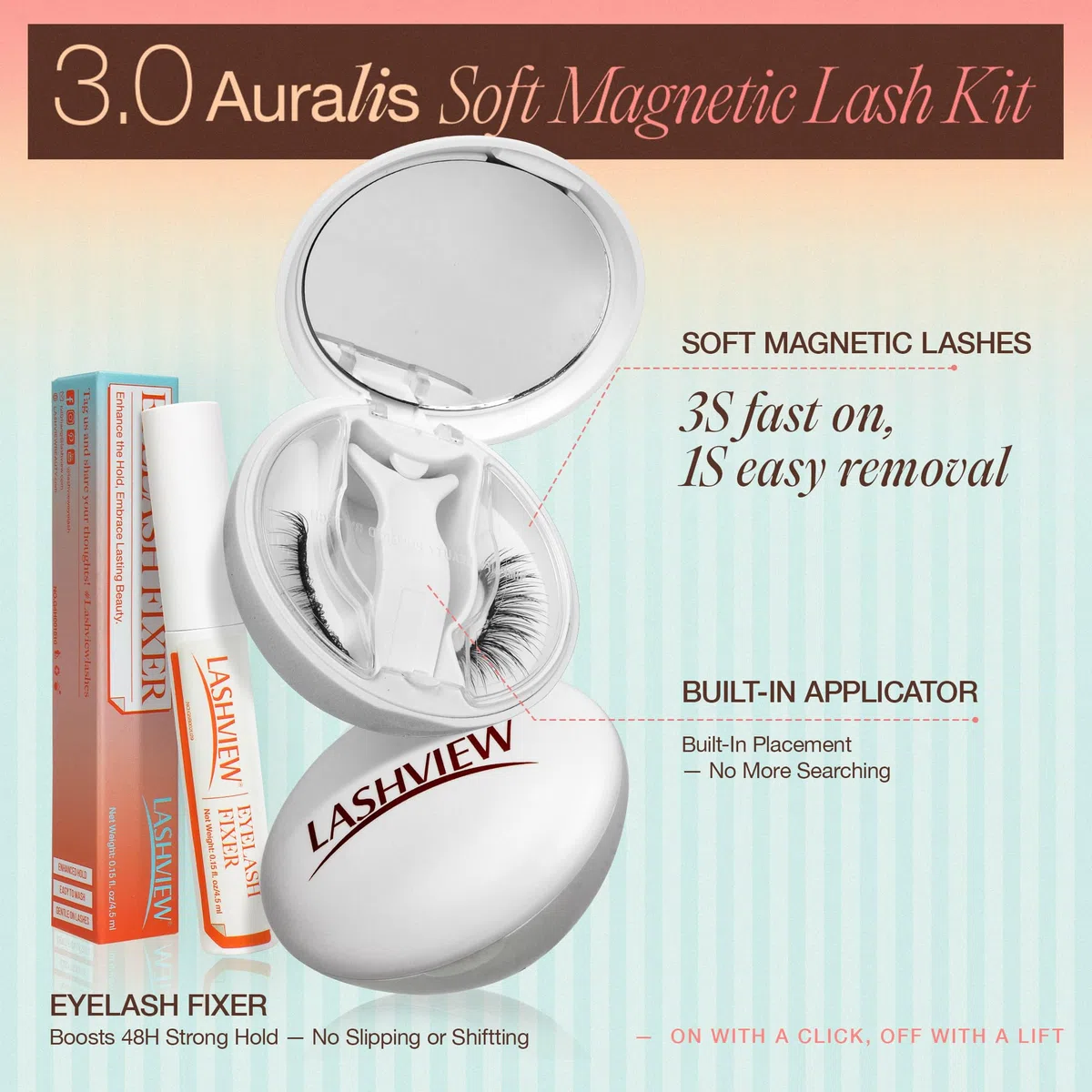 LASHVIEW Magnetische Wimpern mit Applikator, wiederverwendbar, weich, magnetisch, natürliches Aussehen, mit 0,17 mm ultradünnen Magneten, kein Kleber erforderlich, einfach zu tragen und zu entfernen