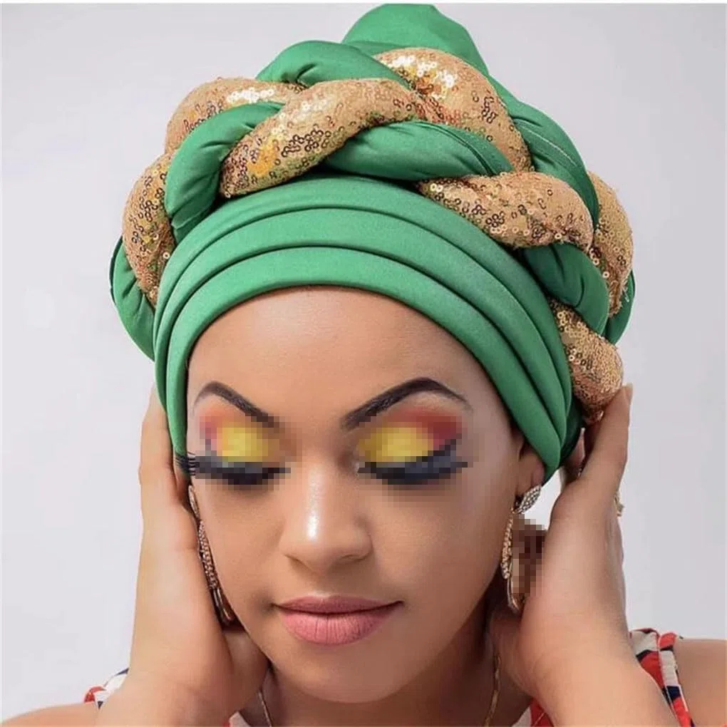 African Auto Geles Headtie bereits hergestellte Headties Shinning Pailletten Turban Cap für Frauen weibliche Kopfwickel