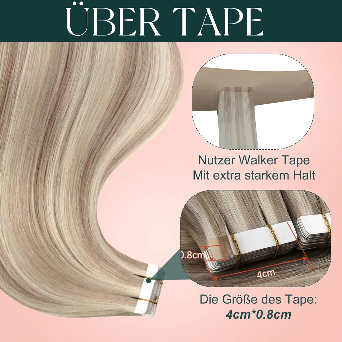 Easyouth Balayage Extensions Tape on Haar 16 Zoll 40g 20Stück pro Paket Aschblondes Highlight mit Hellblond Extension Tape in Echthaar Tape on Extensions Löser