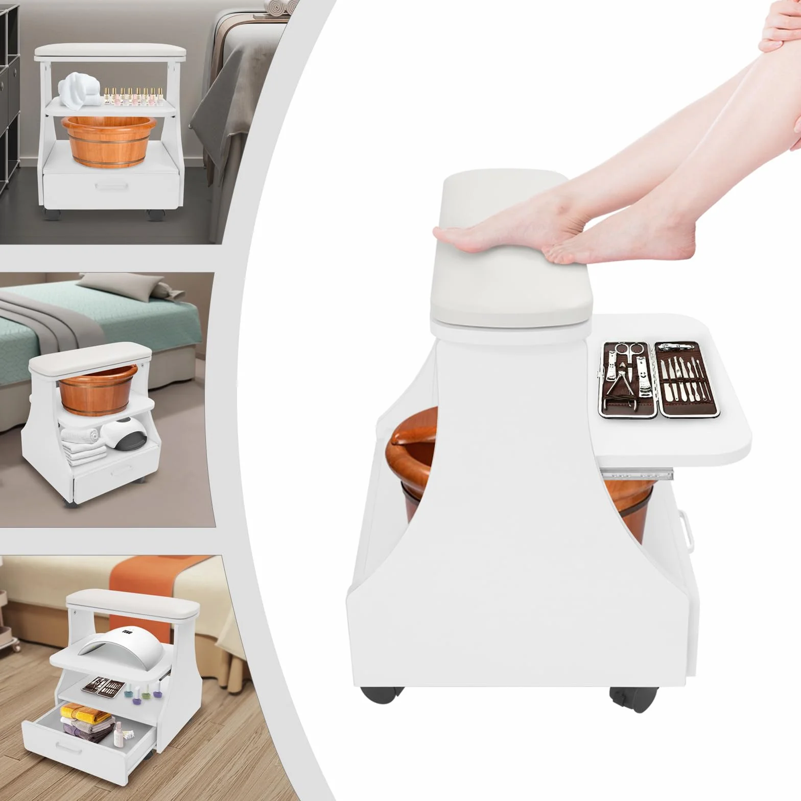 Kosmetikerin Trolley Wagen Maniküre-Pediküre-Wagen mit Rädern und Schublade Weiß für Schönheitssalons