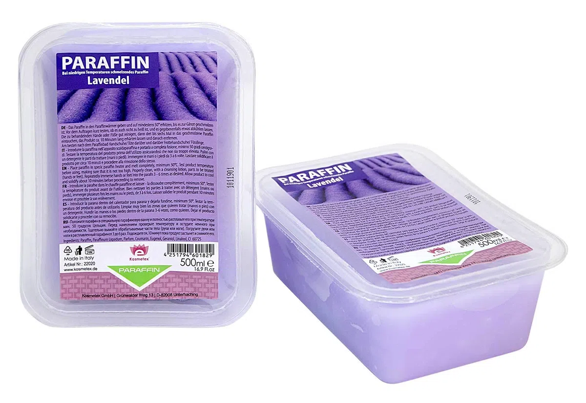 Kosmetex Wellness-Paraffinbad Lavender Lavendel – Paraffin-Entspannungsbad für Hände und Füße – Paraffinwachs – Paraffin-Block für Wachserwärmer (4x 500ml)