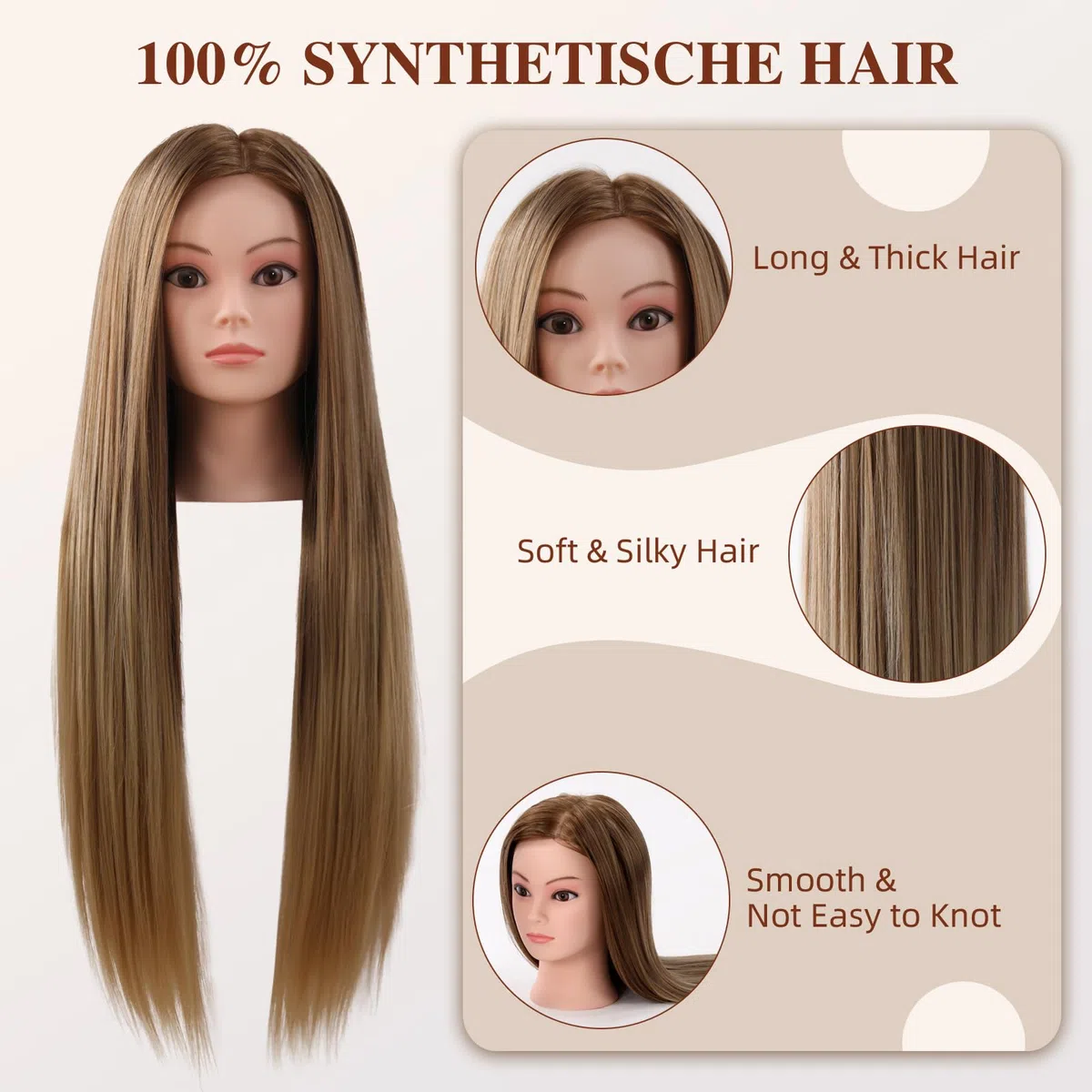 Frisierkopf Echthaar 24 Zoll Friseur Übungskopf mit Halter + DIY Haare Set