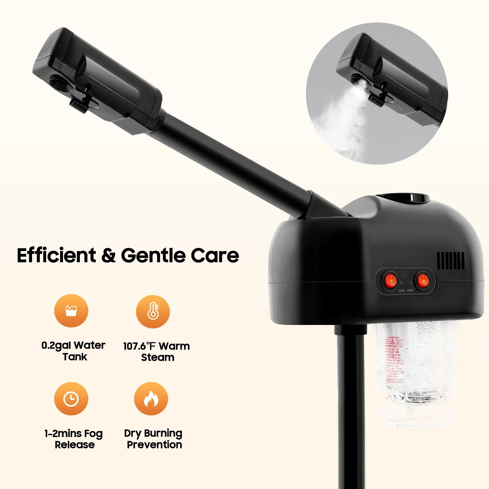 Standing Gesichtsdampfer, 42℃ Dampfmaschine Face Steamer Facial Multifunktions mit 360° Drehbare Düse und Räder, Gesicht Dampfgerät Professionelle Einstellbare Höhe für Salon und Zuhause