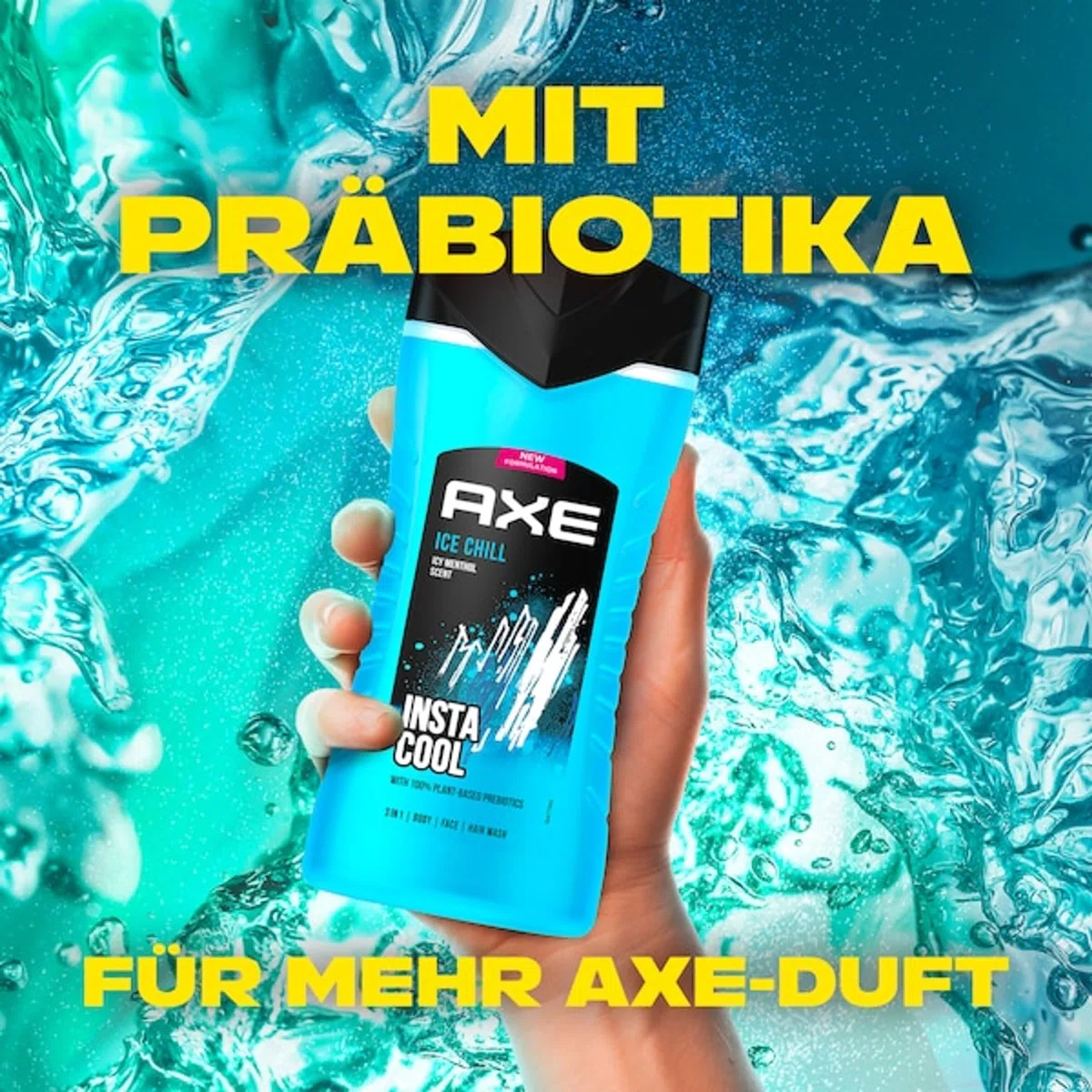 Axe 3-in-1 Duschgel & Shampoo Ice Chill für langanhaltende Frische und Duft nach der Dusche dermatologisch getestet 250 ml 12 Stück
