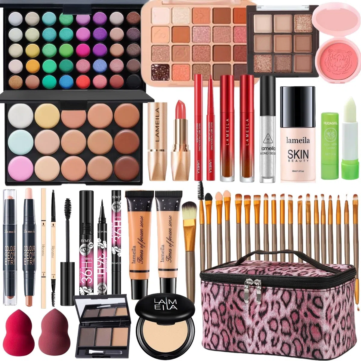 44-teiliges Makeup Set für Damen, All-in-One Schmink-Koffer mit Lidschatten Palette, Concealer, Lippenstift, Foundation, Makeup Pinsel & Tasche, Kosmetik Set Geschenk für Anfänger und Profis