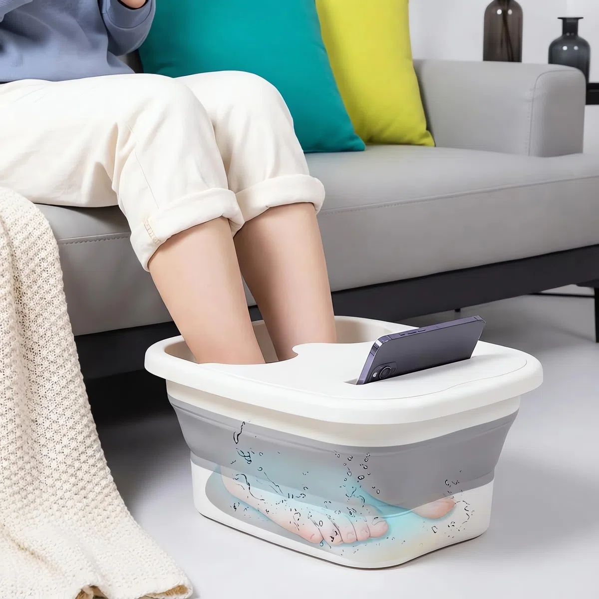 König Design faltbare Fußbadewanne mit Massagefläche, platzsparend & temperaturbeständig, 21 Liter – Grau