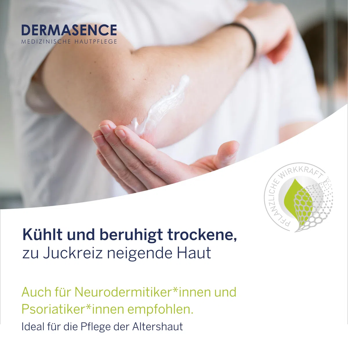 DERMASENCE Polaneth Lotion, 500 ml, Körperpflege gegen Juckreiz, beruhigt trockene Haut, zieht schnell ein, mit Urea, parfümfrei, ideal für Altershaut und Neurodermitis, vegan